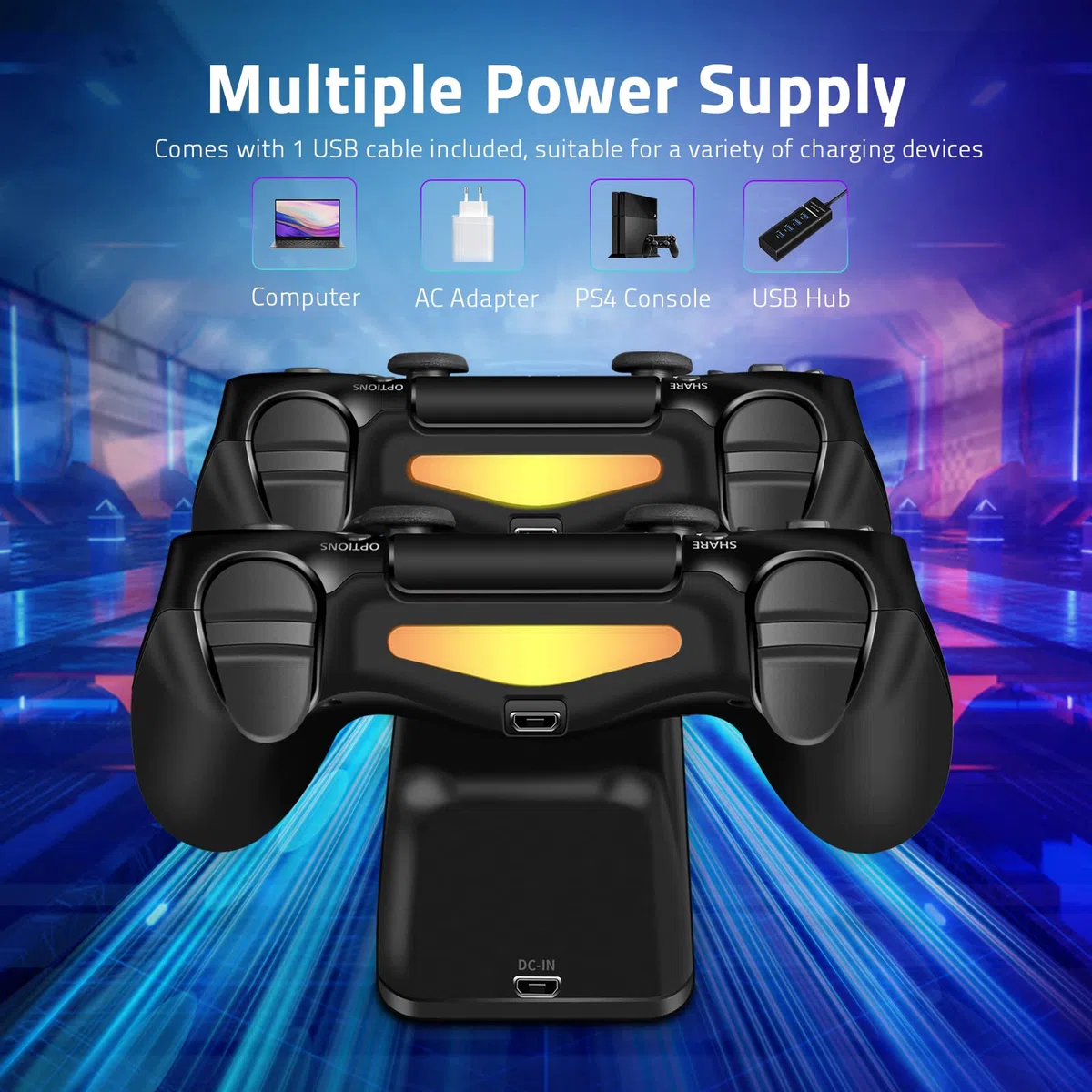 Cargador Mando PS4, Estación de Carga USB, Protección Inteligente con LED Indicador para Sony Playstation 4/ PS4 / PS4 Pro / PS4 Slim12