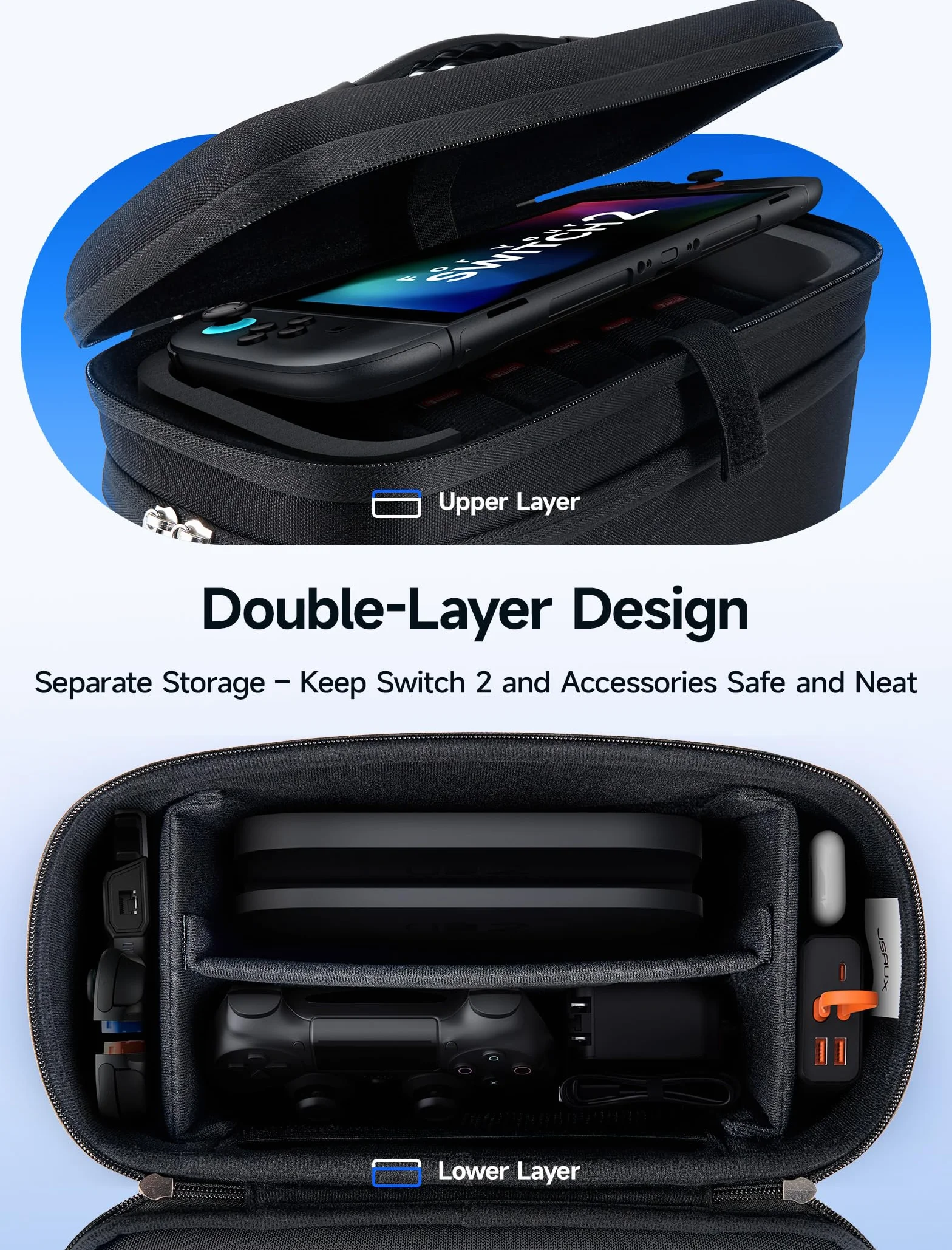 JSAUX Funda Todo-en-Uno para Nintendo Switch 2, Bolsa de Viaje para Dock, Mando Pro y Accesorios, Compatible con Consola con Funda, Gran Capacidad – Negro