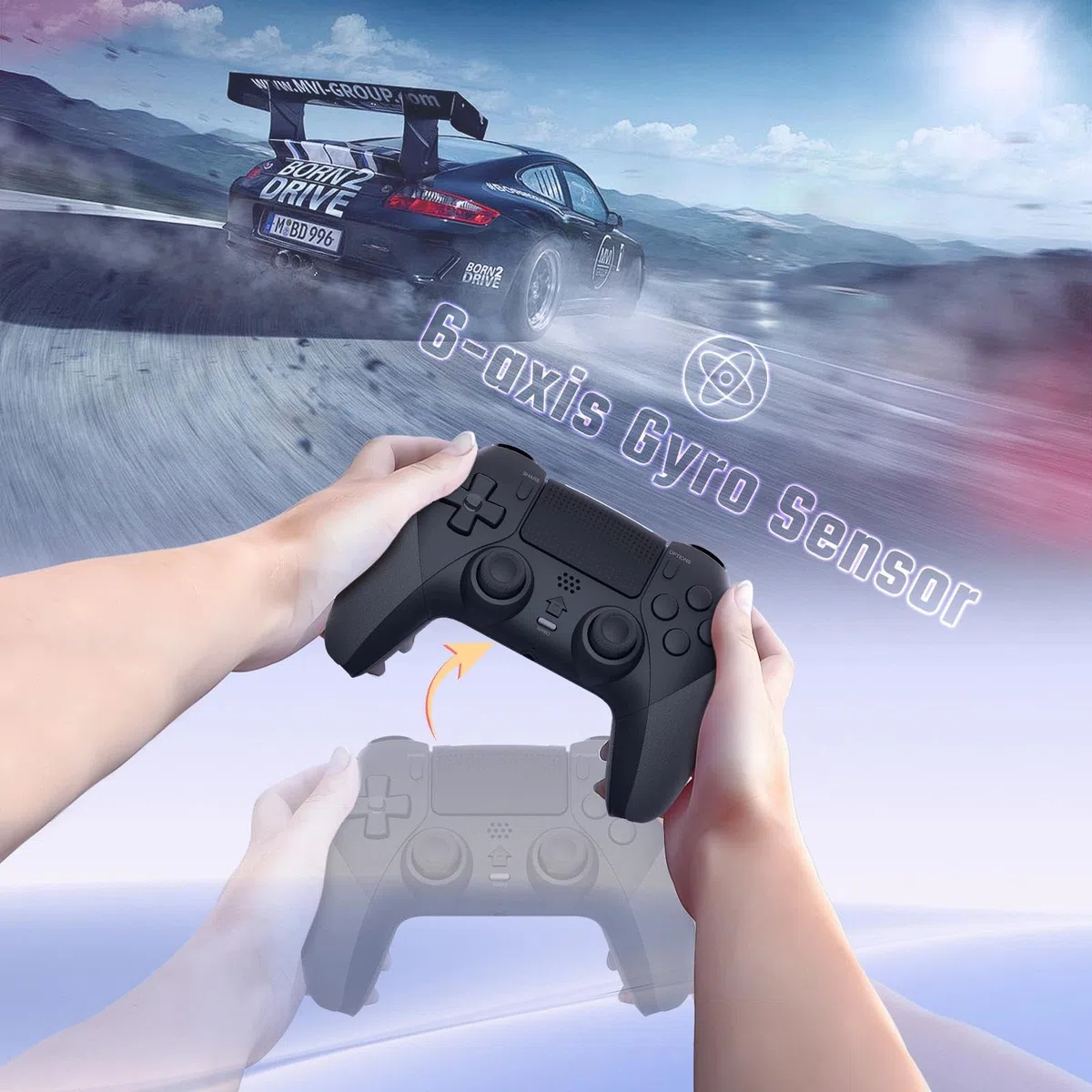 LATEC Mando para PS4, Mando Inalámbrico PS4 con Bluetooth, 2 Botones de Programación Macro, 6-Axis Sensor Giroscópico, Doble Vibración, Panel Táctil, Negro