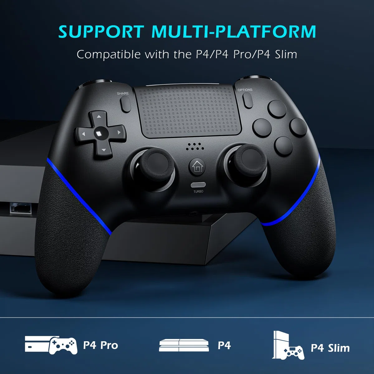 CHEREEKI Mando para PS4, Mando Play 4 Inalambrico Compatiable con P4 Pro, P4 Slim con Joystick HALL, Función de Mapeo, Giroscopio y Vibración Dual