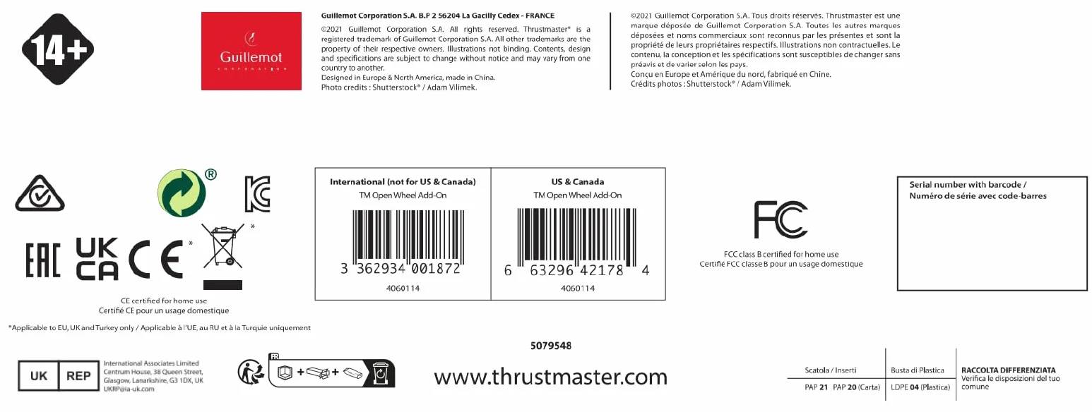 Thrustmaster TM Open Wheel Add-On - Aro de Volante Desmontable (Estilo F1 / GT, Grip de Ante, Levas de Metal, Compatible con PS5, Xbox y PC) Negro