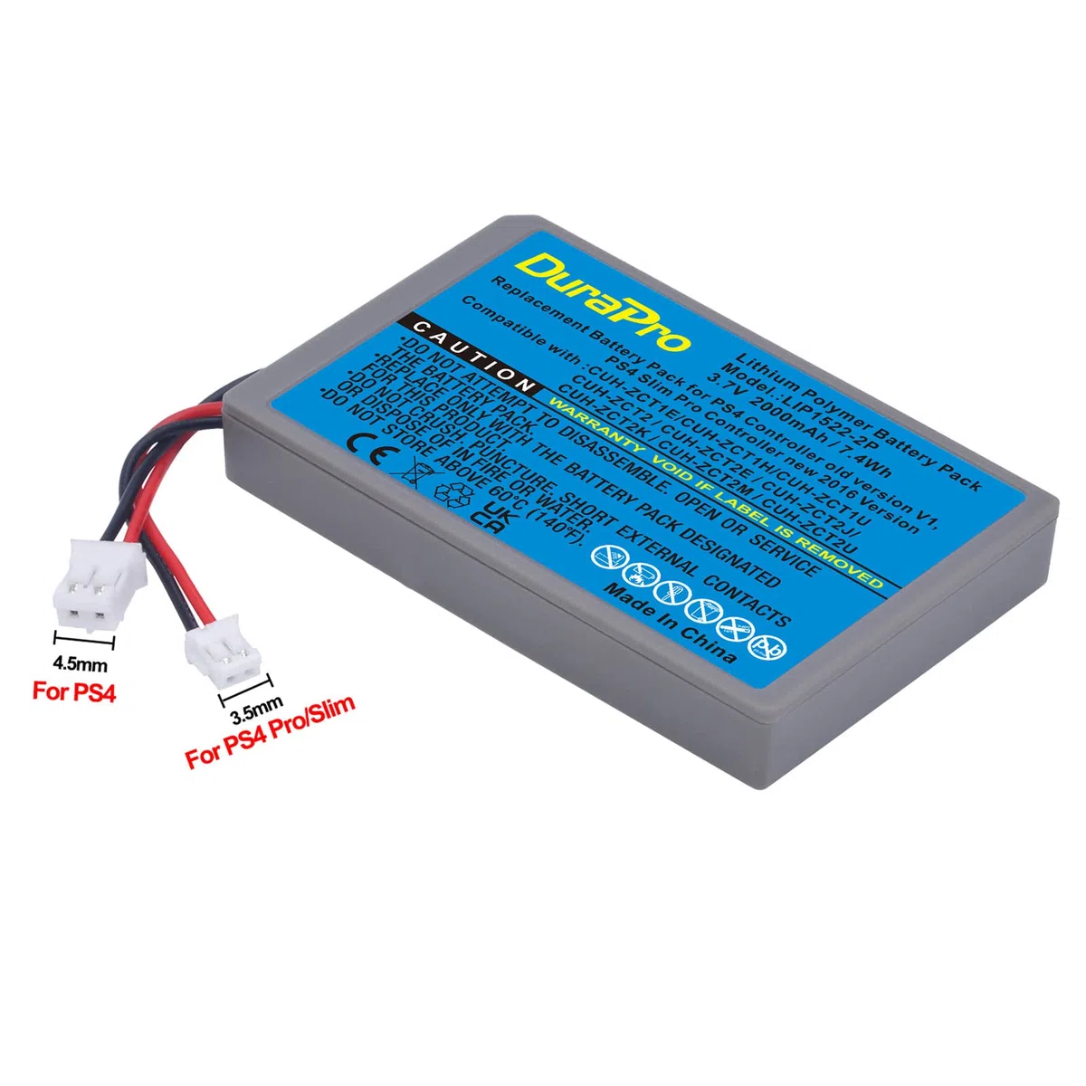 DuraPro 2 x 2000 mAh - Batería LIP1522 compatible con Sony PlayStation 4 PS4 V1 V2 Dualshock 4 CUH-ZCT1E CUH-ZCT1H CUH-ZCT1U CUH-ZCT2 o CUH-ZCT2U