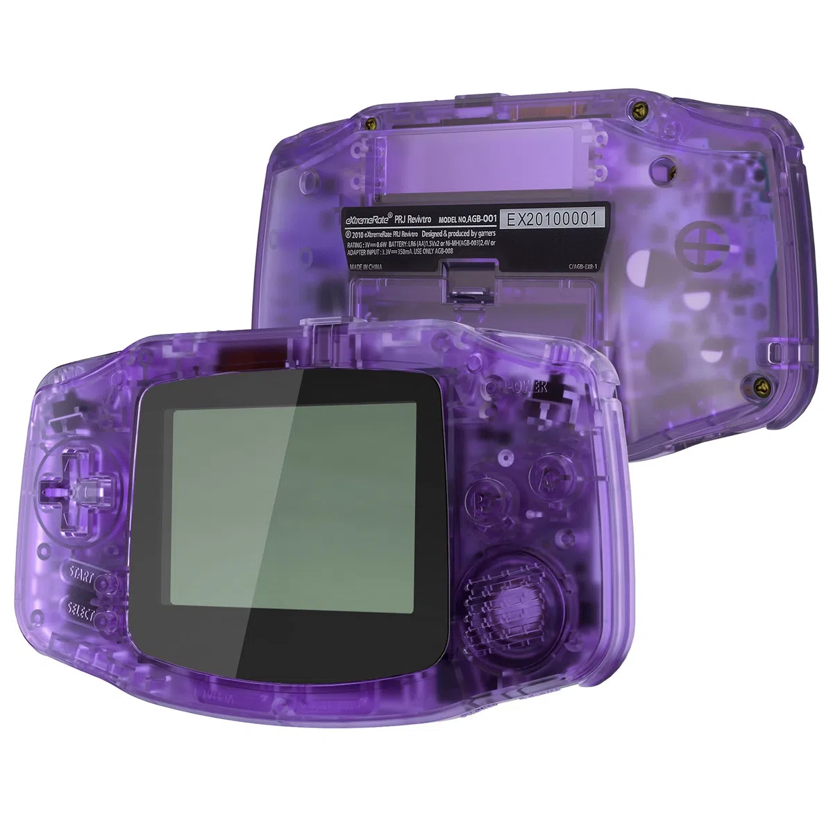 IPS Ready Upgraded eXtremeRate Carcasa Transparente para Gameboy Advance (GBA), Compatible con Todos IPS y LCD Estándar, Funda con Botones para Game Boy - Sin Consola ni Pantalla, Violeta