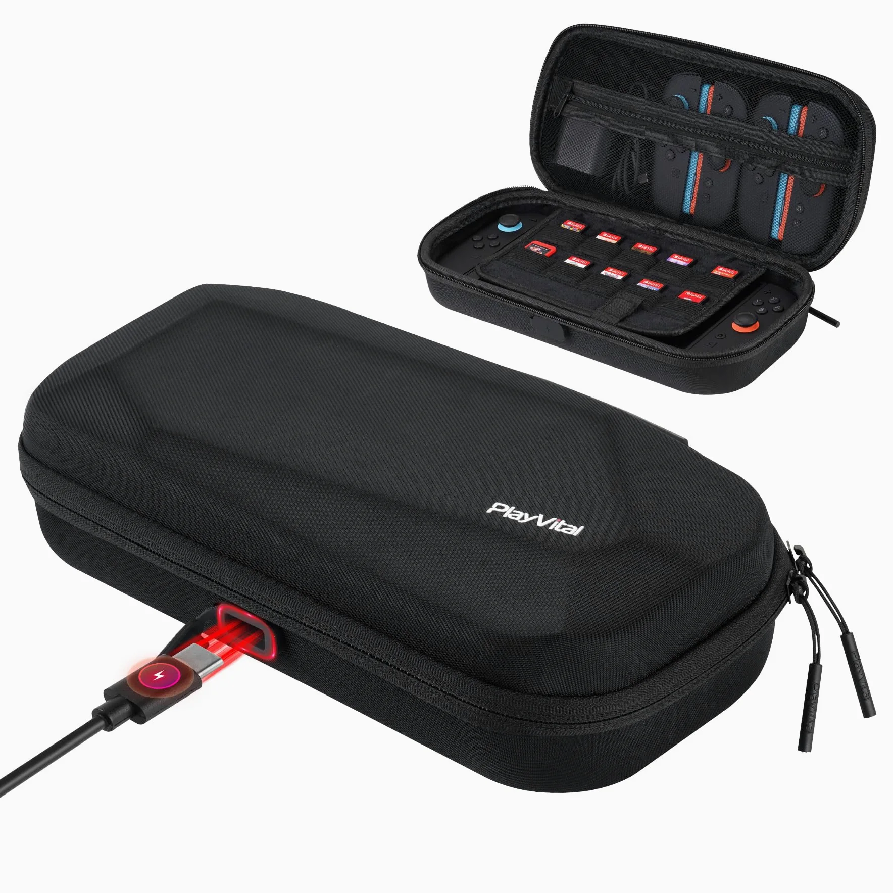 PlayVital Funda para Nintendo Switch 2 Accesorios, Estuche de Transporte con Puerto de Carga, Funda de Viaje Portátil con 10 Ranuras para Tarjetas de Juego, Protectora Antigolpes para Switch 2 (Negro)