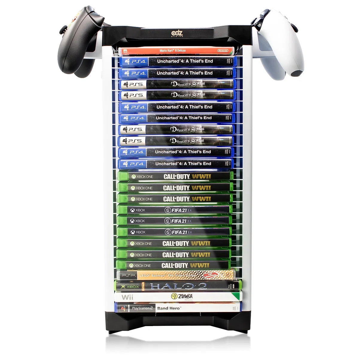 ADZ Soporte para juegos,Almacena 23 discos de juego o Blu Ray, Xbox Series X, Switch Games y discos Blu-Ray. Incluye 2 soportes para auriculares o controladores