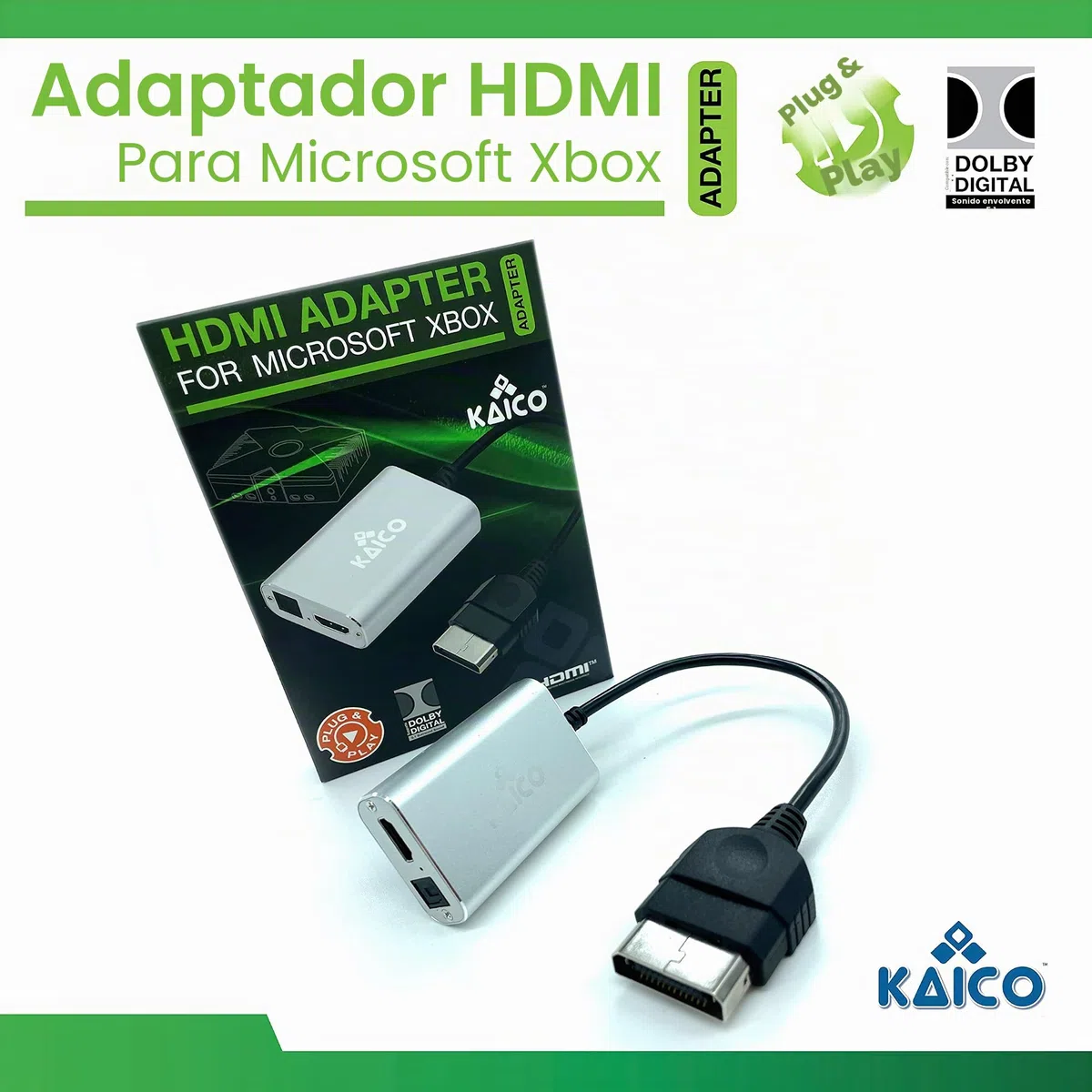 Kaico Original Xbox a HDMI Convertidor - Dolby Digital 5.1 a través de Puerto óptico - HD Link Cable para OG Xbox - Compatible con Xbox Original - Puerto Toslink para