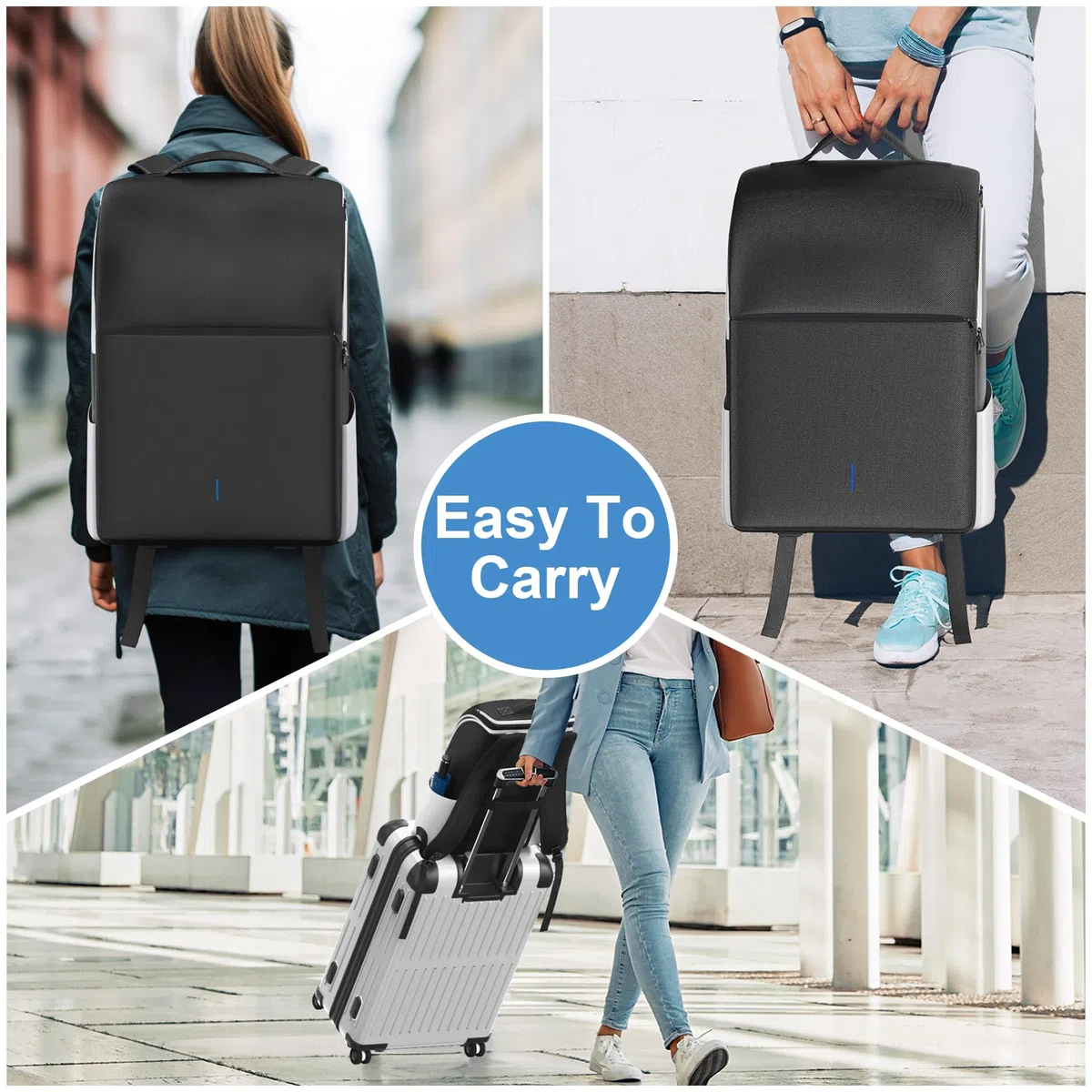 Mochila para Consola PS5/ Slim/ Pro, Bolsa PS5 de Viaje con Protección Total, Funda ps5 Almacenamiento de Gran Capacidad, PS Portal, Portátil, Tarjeta de Juego, Maletin PS 5 con Bolsa 3 Cable- Blanco