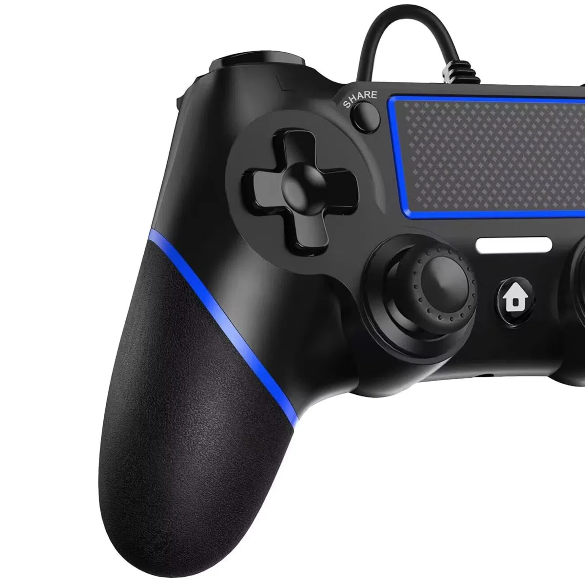 Mando para PS-4, Controlador De Juegos Con Cable para Play-Station4 / Pro/Slim/PC, Gamepad Con Vibración Dual, Agarre Antideslizante y Cable USB De 2,1 m（Negro）