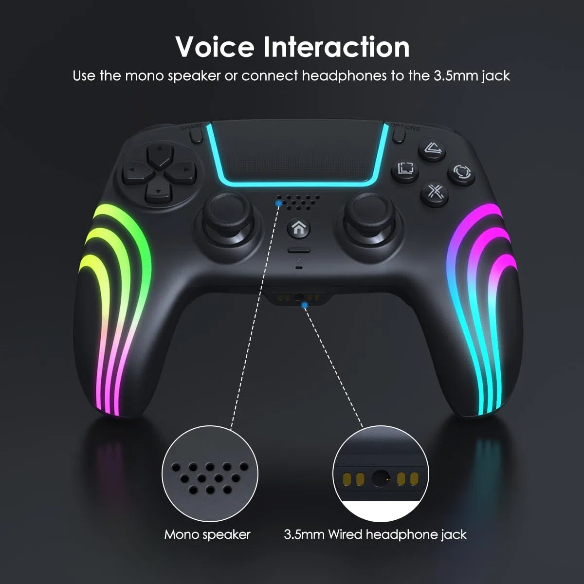Mando Inalámbrico para PS5, Controlador para PS5, con Vibración y Seis Ejes, Panel Táctil, Turbo, Ponente, Clavija de Audio, para PS5/Pro/Slim/Consola/PC