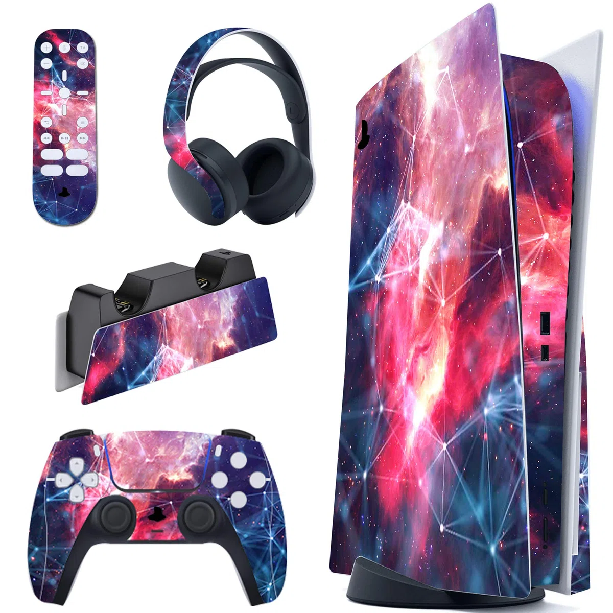 PlayVital Calcomanía Vinilo para ps5 Edición Disc - Pegatina Completa para Consola, Control, Estación de Recarga, Control Remoto y Audífonos, Skins Cubierta Protectora Adhesiva(Espacio Galáctico)