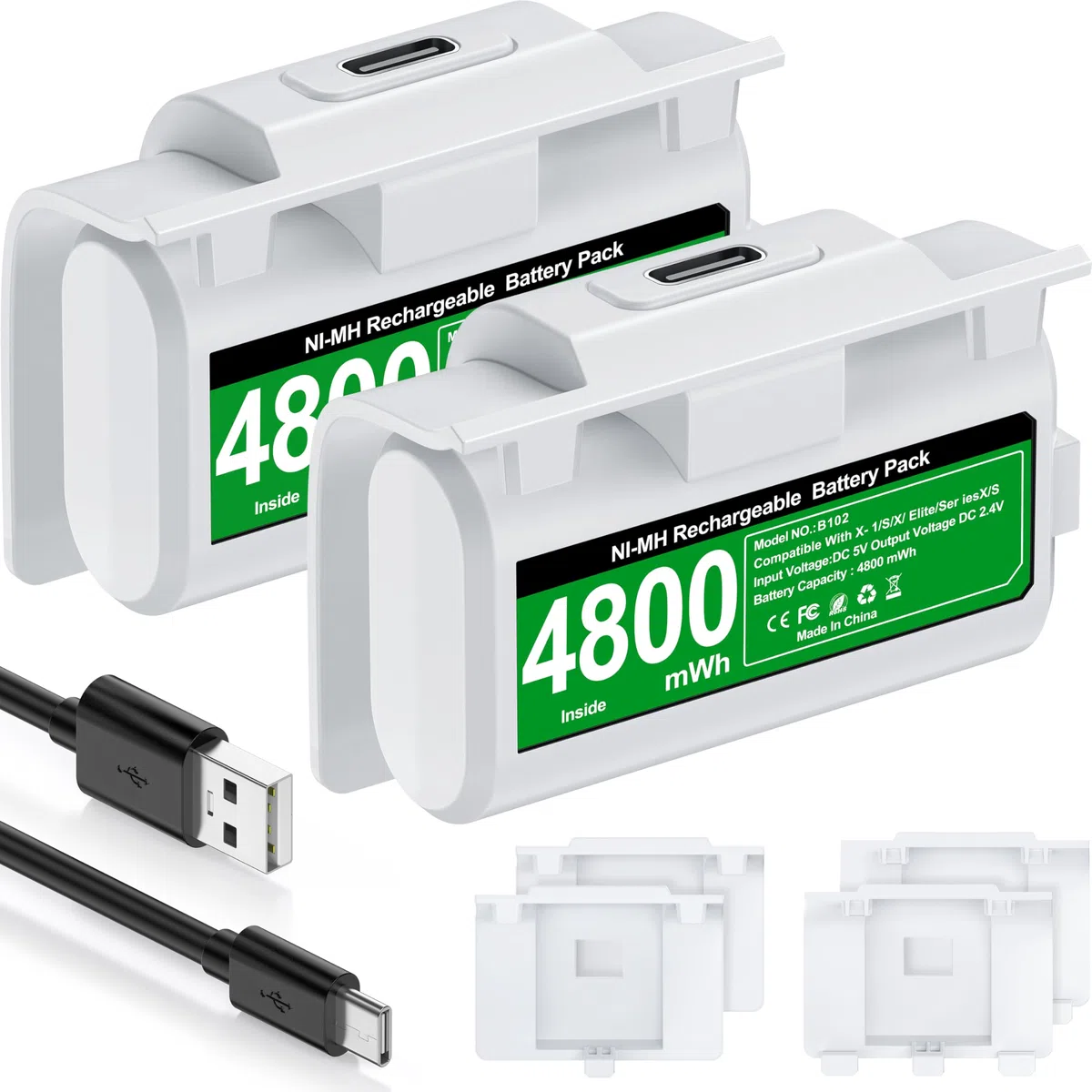 HASACOOL Batería para Controlador Xbox, 2 x 4800 mWh batería Recargable para Controlador Xbox Series X, batería con 4 Cubiertas de batería para Xbox Series X/S/Xbox One/Xbox One S/X/Elite Controller