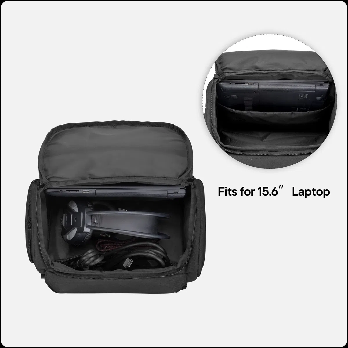 LoDrid Mochila compatible con Xbox Series X con bolsa para consola, bolsa para juegos con varios bolsillos y divisor y para laptop de 15,6" y accesorios para juegos