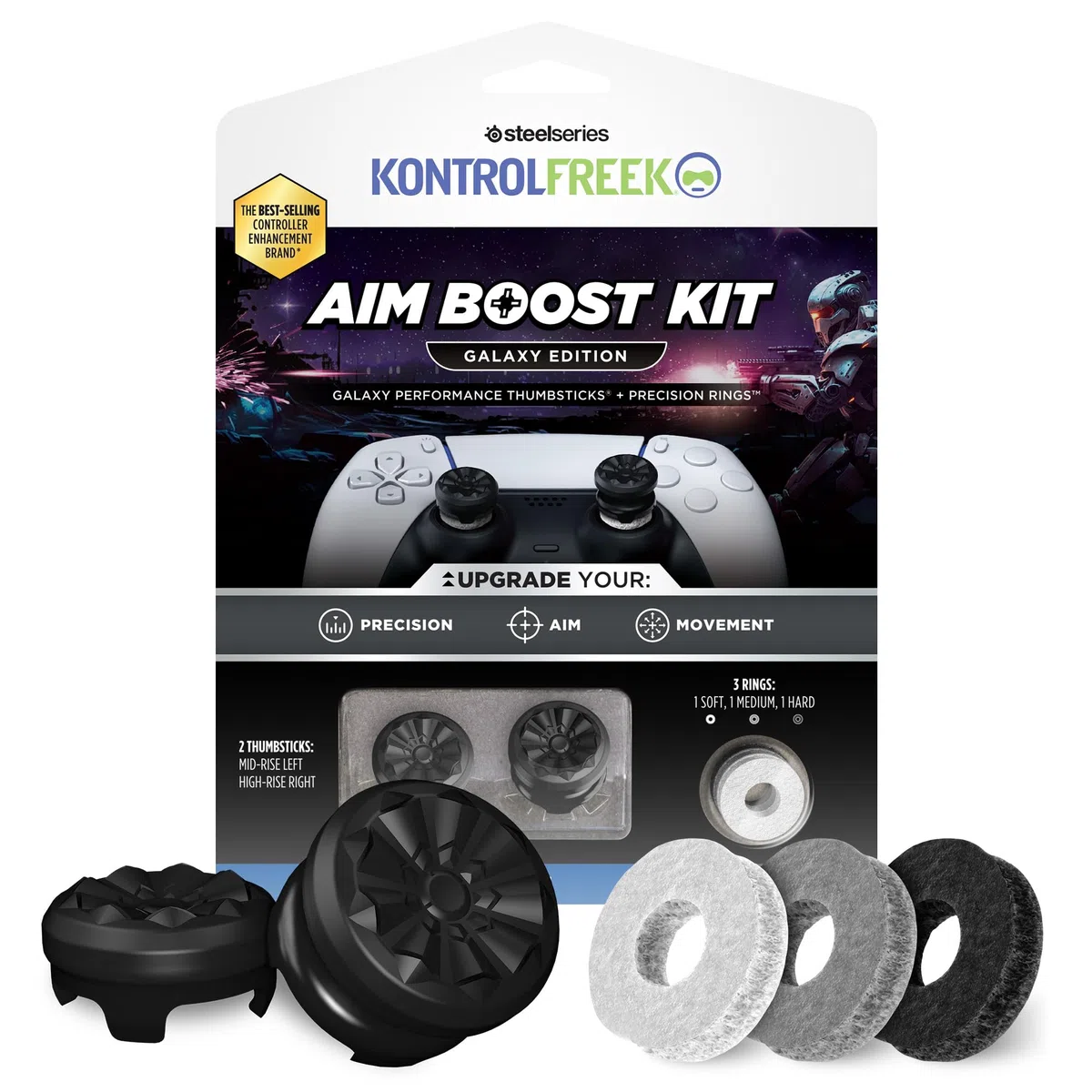 KontrolFreek Aim Boost Kit para Mando de PlayStation 5 (PS5) y PlayStation 4 (PS4) | Incluye palancas de Rendimiento y Anillos de precisión | Black Galaxy Edition