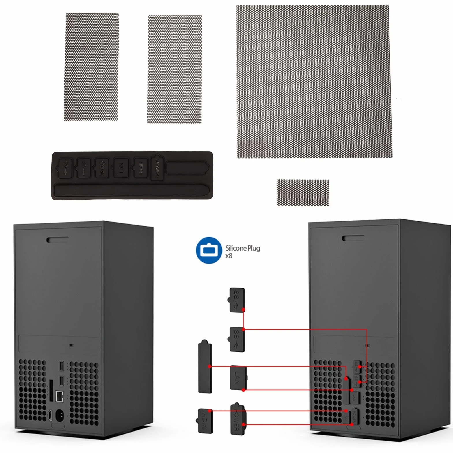 Cubierta Antipolvo para Consolas de Juegos Series X, Reemplazo de Cubierta a Prueba de Polvo de Silicona, con 8 Tapones Antipolvo, 4 Filtros Antipolvo, Cubierta de Filtro a Prueba de Polvo de Ven
