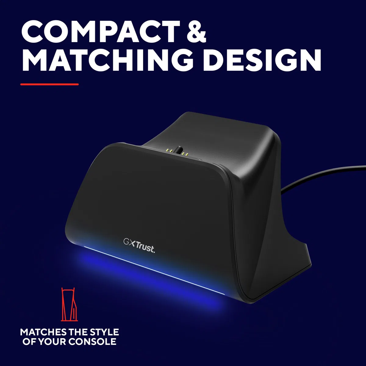 Trust GXT 255 Cargador Mando PS5 DualSense, Cargador PlayStation 5 con Diseño Place-on, Carga Rápida, Iluminación LED, Alfombrilla Antideslizante, Cable USB-C-C Incluido, Accesorios PS5, Negro