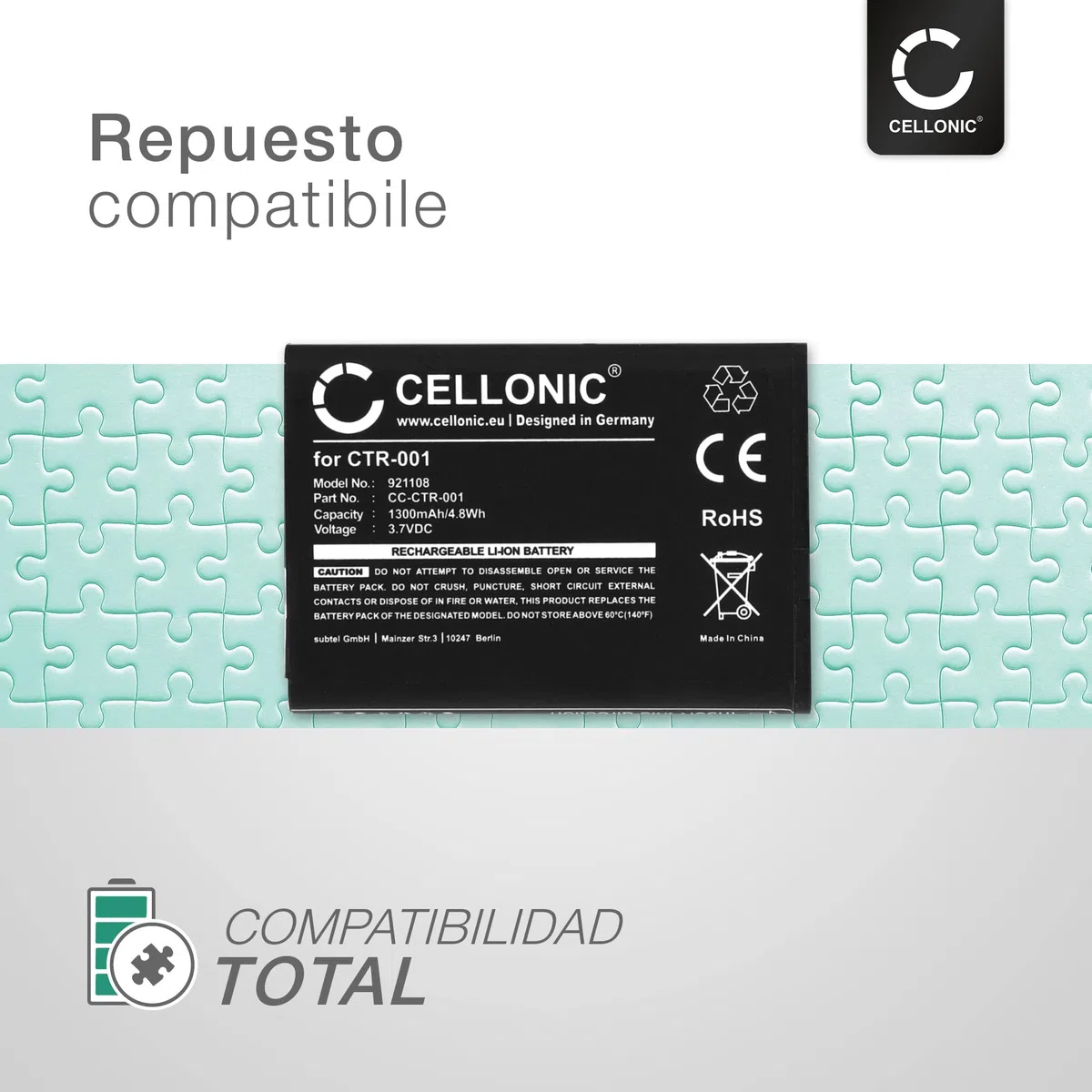 CELLONIC 2X Batería para Videoconsola Compatible con Nintendo 3DS, 2DS, Switch Pro Controller, CTR-003 - (1300mAh, 3.7V)