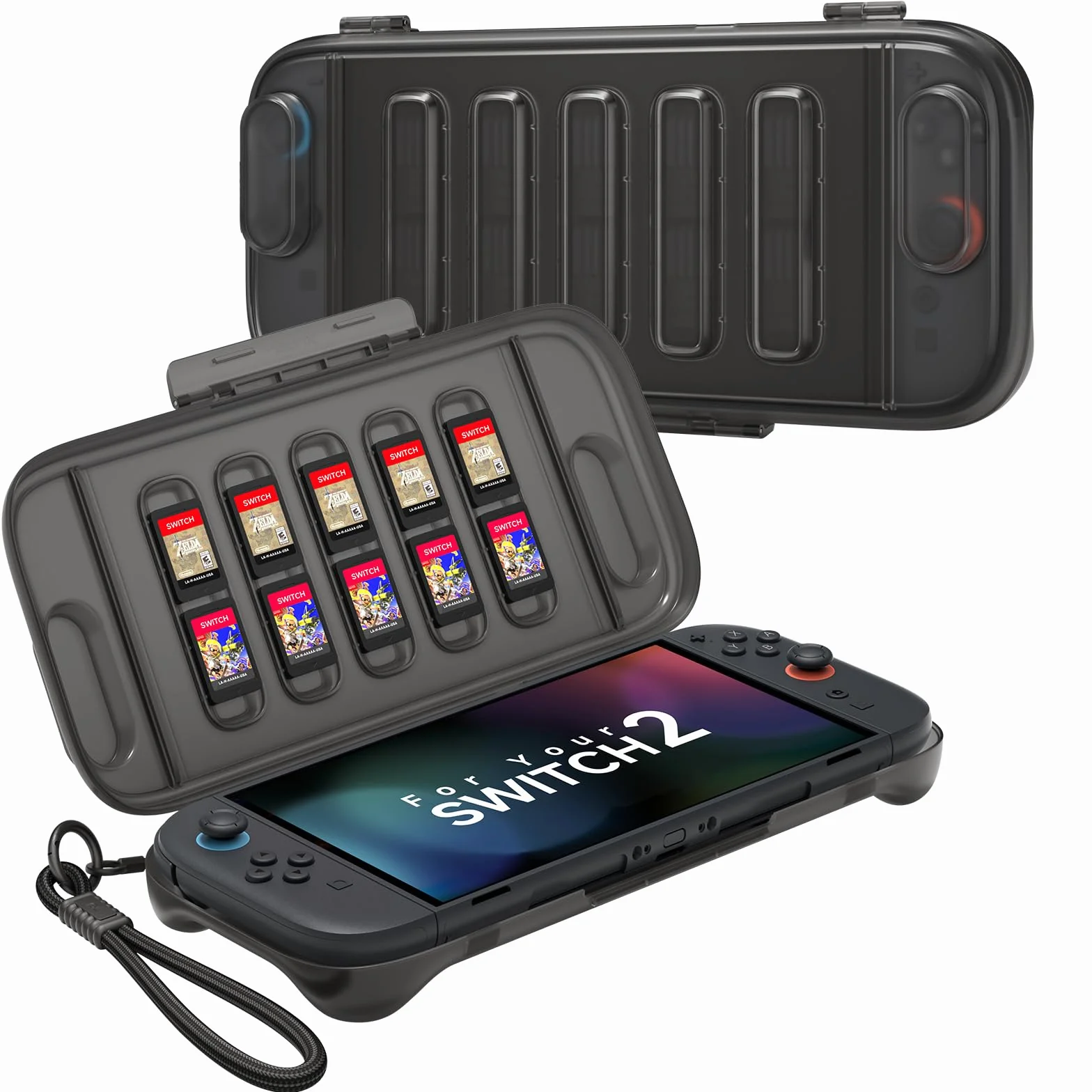 JSAUX Funda Protectora para Nintendo Switch 2 (2025) – Carcasa Dura de PC, Delgada y Portátil, a Prueba de Polvo, Ranura para Tarjetas de Juego, Ideal para Viaje – Translúcido Negro (PC0116)