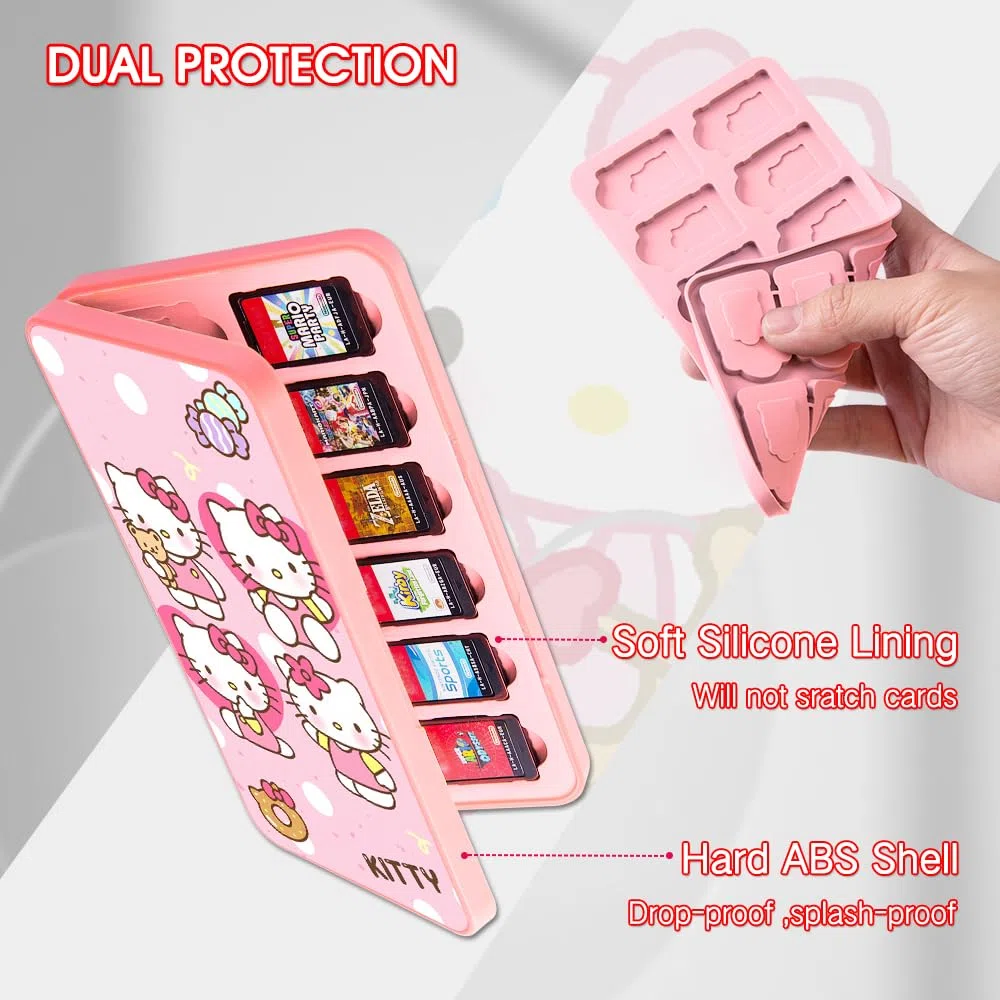 PERFECTSIGHT Bonita funda de juego para Switch, Switch OLED, Switch Lite con 24 ranuras para tarjetas de juego, Heart Kt, 24 Slots, Tarjetero