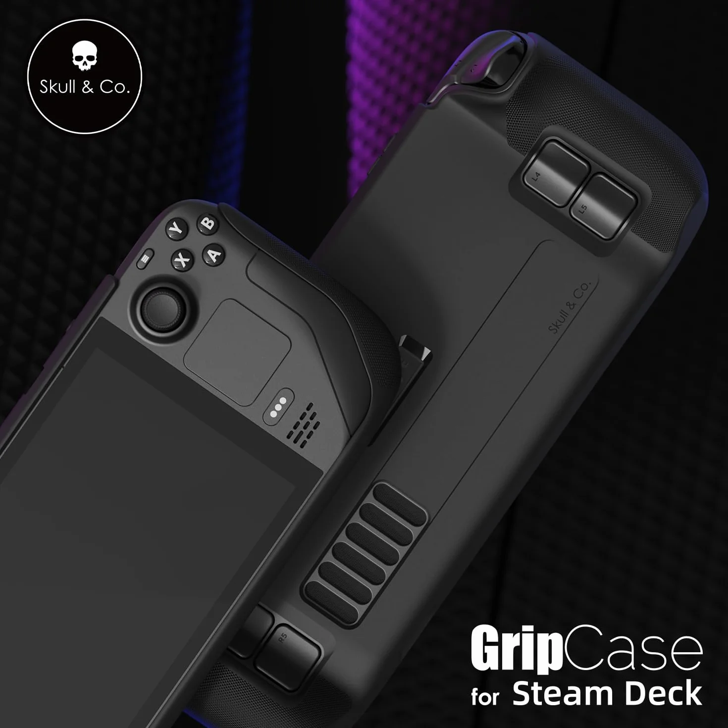 Skull & Co. GripCase SD for Steam Deck and Steam Deck OLED: A Soft Protective Case with Textured Grips Full Protection and Stand, Shock-Absorption Non-Slip and Anti-Scratch Cover Design - Black