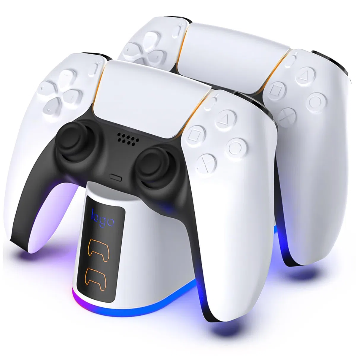 Estación de carga para controlador PS5: estación de carga Nizirioo para controlador PS5 con luz RGB ajustable PS5, estación de carga rápida de 2 horas con 2 opciones de carga, indicador de estado de