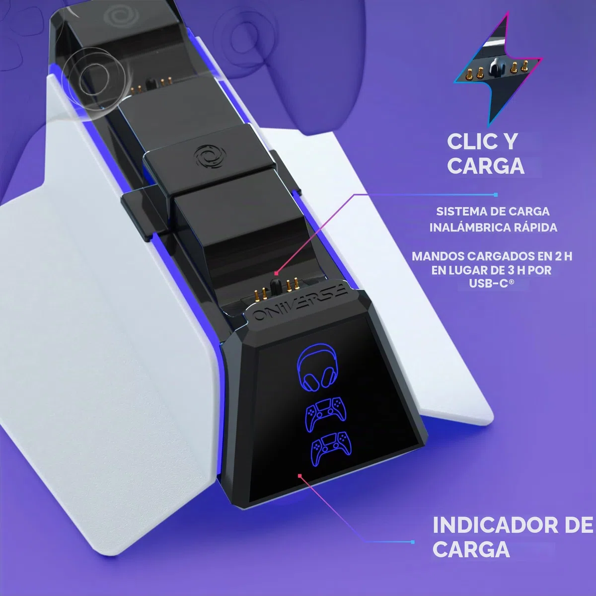 Station de Charge Rapide Oniverse pour PS5 Blanc et Noir