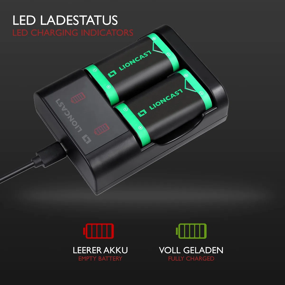 Lioncast Batería para el Mando de Xbox (2 baterías), batería Recargable para el Mando de Xbox, estación de Carga de baterías con Pantalla LED (batería para el Mando de Xbox Serie S y Xbox Serie X)