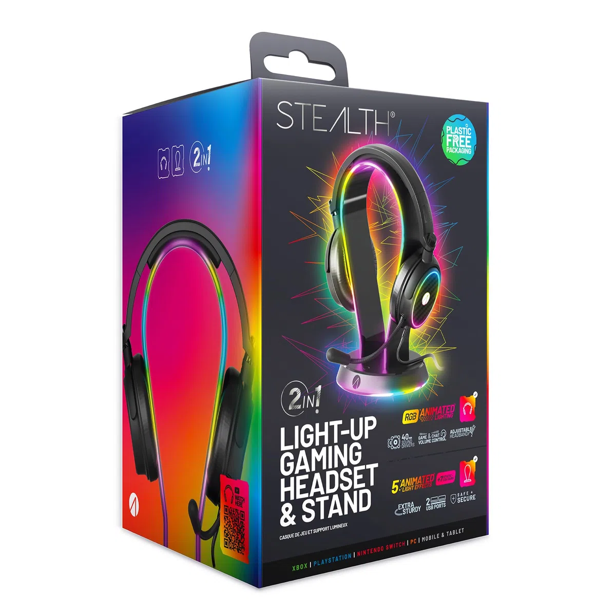Stealth Rainbow Gaming Headset Stand Con Auriculares LED Iluminados - para PS4, PS5, XBox, Switch y PC