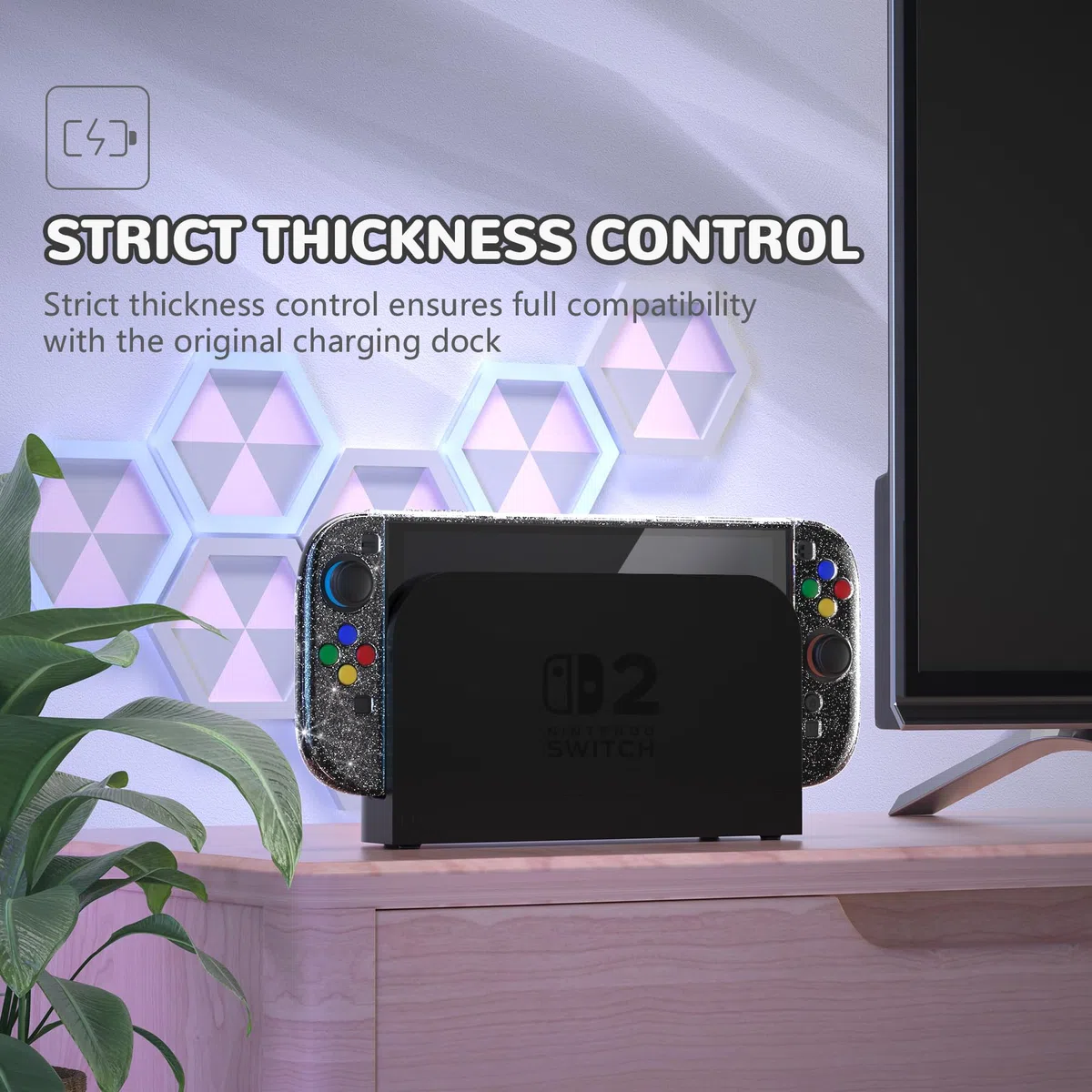 PlayVital Funda Protectora Transparente para Nintendo Switch 2 (2025) - Carcasa Rígida Dockable con Soporte Plegable y Tapas para Joysticks, Protector Antigolpes para Switch 2 (Plateado Brillante)