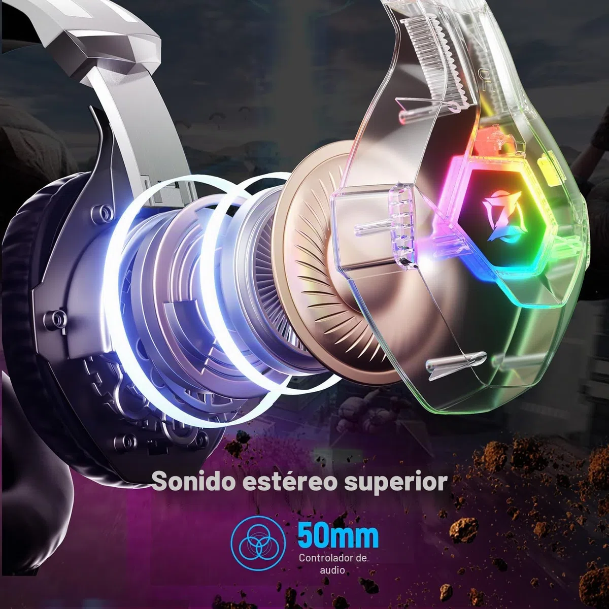 Ozeino Auriculares para juegos PS4 PS5 PC con sonido envolvente 3D con micrófono, auriculares cancelación de ruido, luces RGB para gamers