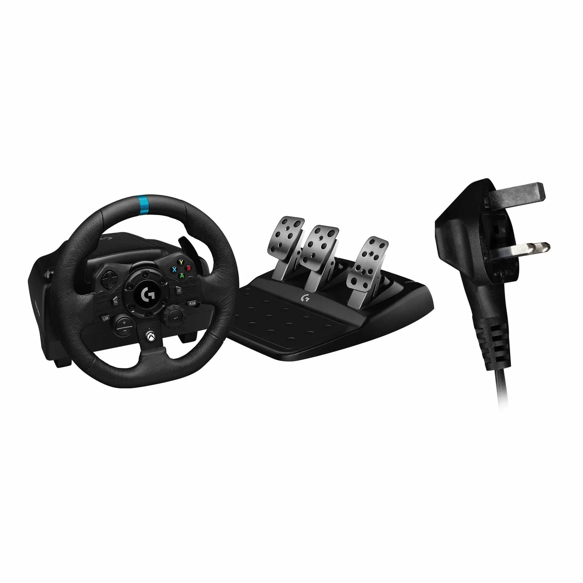 Logitech G G923 Volante y Pedales de Carrera para Xbox Series X|S, Xbox One y PC, UK Inglés Enchufe de alimentación, Tipo G - Negro