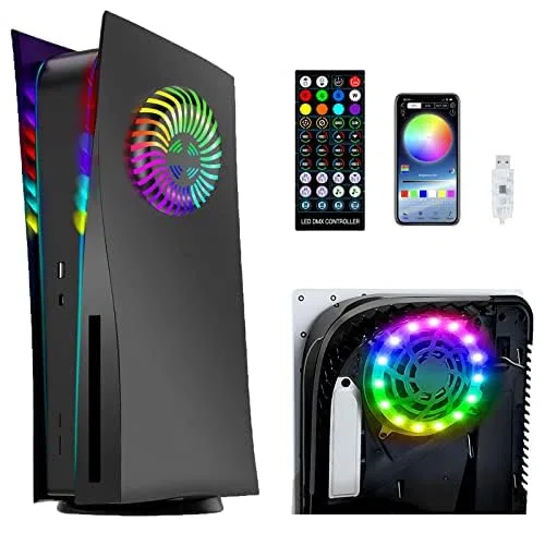 arVin Placas frontales para PS5 con luces LED de ventilación, cubierta de refrigeración de repuesto para disco PS5 antiarañazos, a prueba de polvo con luces RGB, 3 modos de control, 8 colores, más de