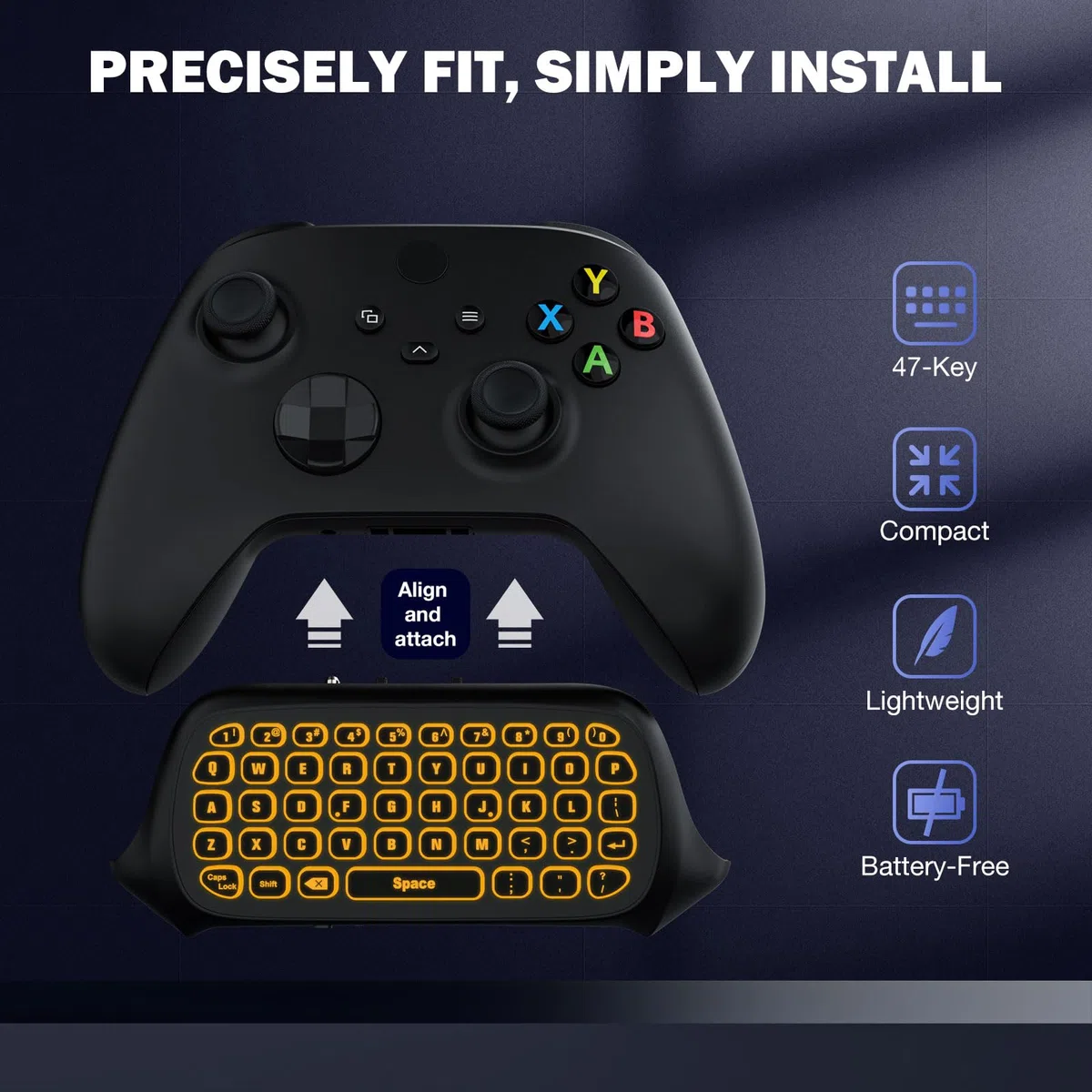 MoKo Teclado Inalámbrico con RGB Retroiluminación Colorida para Controlador Xbox One/One S/Series S/Series X/Elite/Elite 2, Mini Teclado de Xbox con Receptor 2,4G y Conector de Audio 3,5mm, Negro