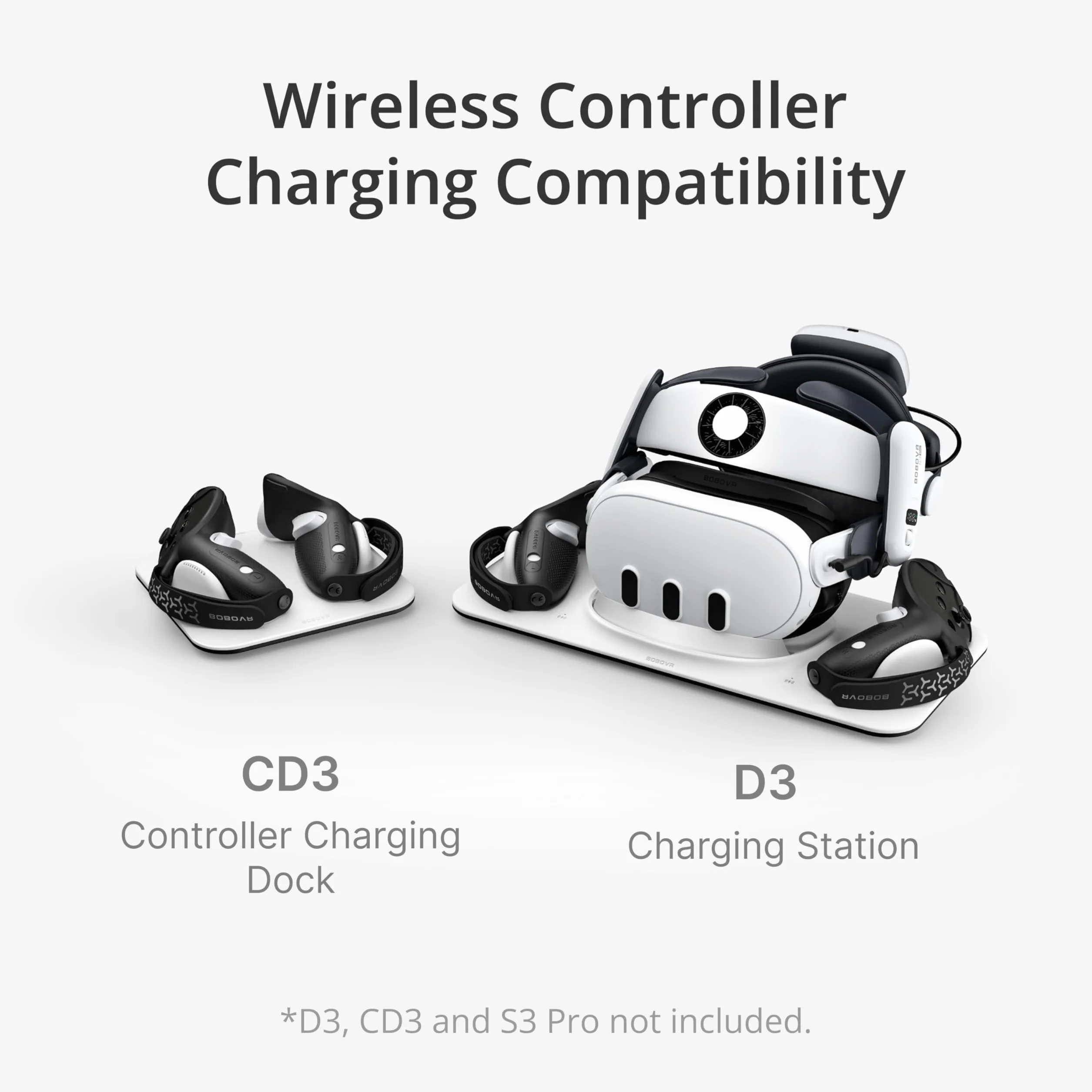 BOBOVR G3 Funda de Agarre Controlador, Funda de Silicona Antideslizante,Correa Deportiva Ajustable y Base de Carga Inalámbrica para CD3/D3, Compatible con Quest 3/3S