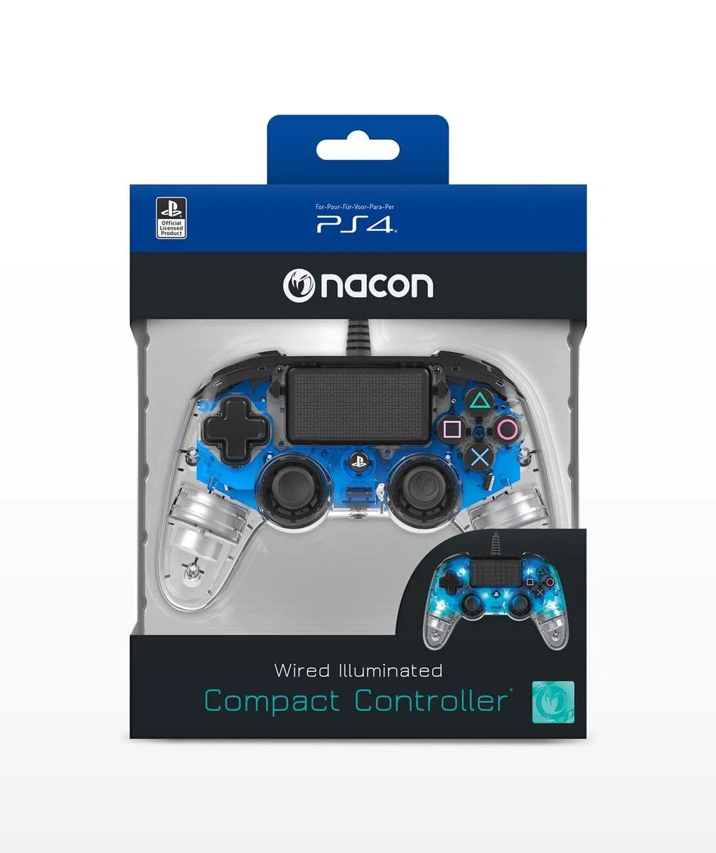 Nacon - Compact Mando con licencia Oficial Sony para PS4 y PC, Gaming Controller con Cable - Azul Retroiluminado