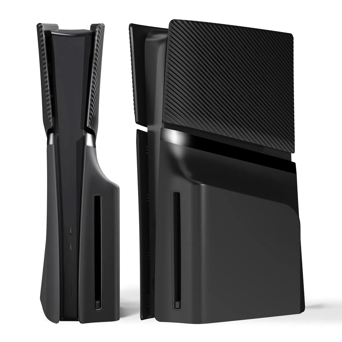 eXtremeRate eXcover Carcasa Superior e Inferior de Repuesto Compatible con ps5 Slim con Lector de Discos, Paneles Laterales y Tapa Trasera con Ventilación Placa para ps5 Slim Consola - Negro