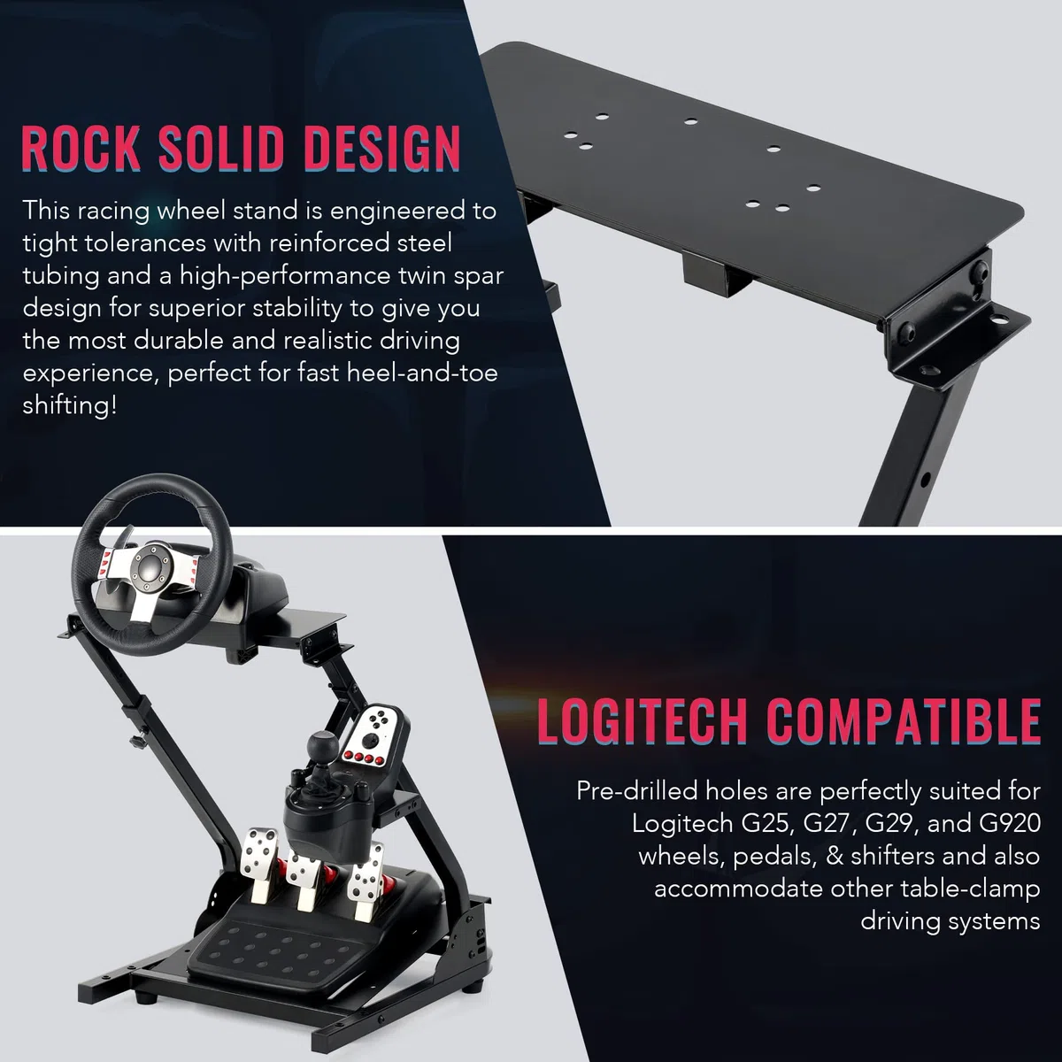CO-Z Soporte Volante Plegable Compatible con Simuladores y Volantes como Logitech G920 G27 G25 G29 Thrustmaster T80 T150 TX F430 y Más Soporte para Volante Ajustable en Altura sin Pedales ni Volante