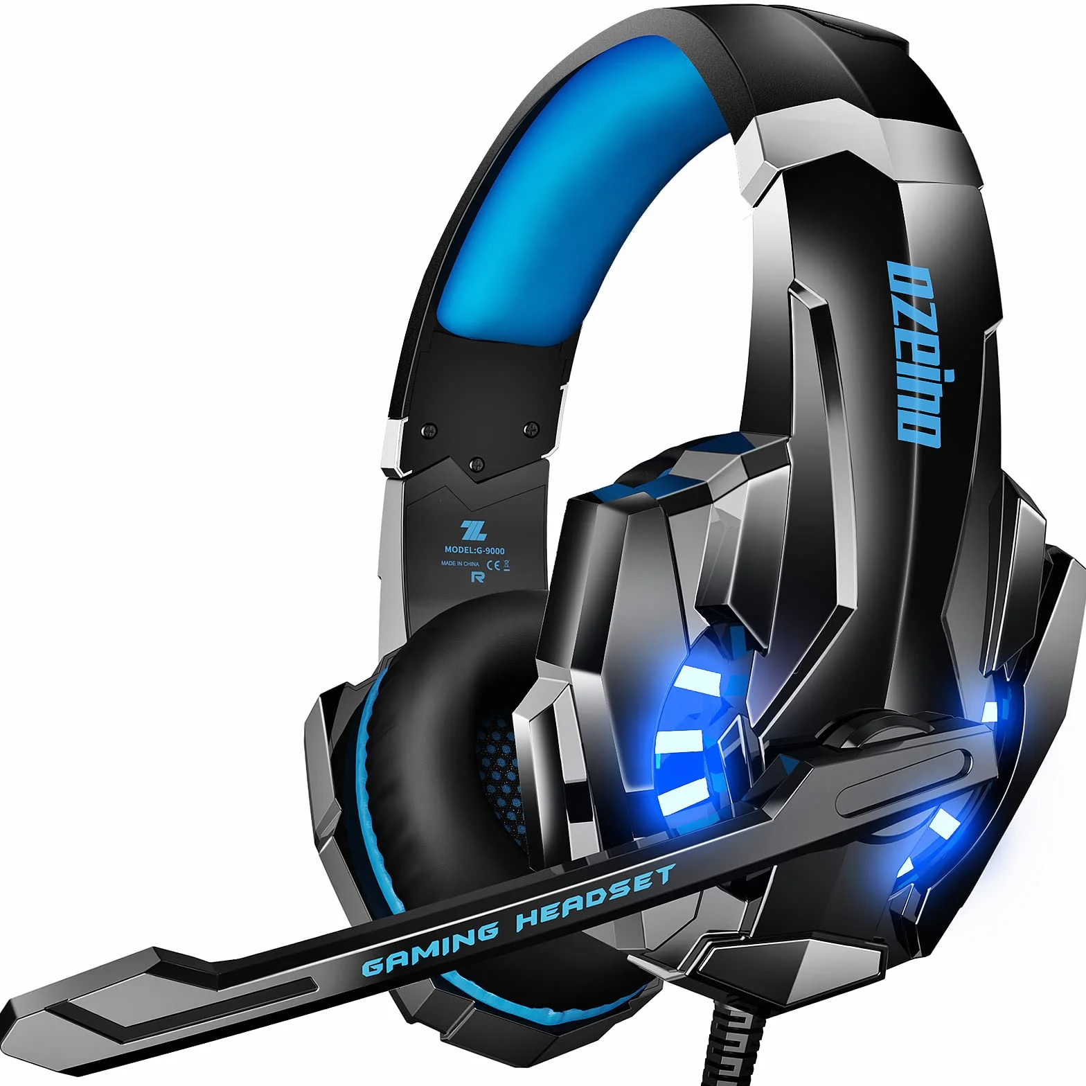 Ozeino Auriculares para Videojuegos para PS4 PS5 3D Surround Sound Cancelling Auriculares con micrófono para PC Xbox One Switch con luz LED