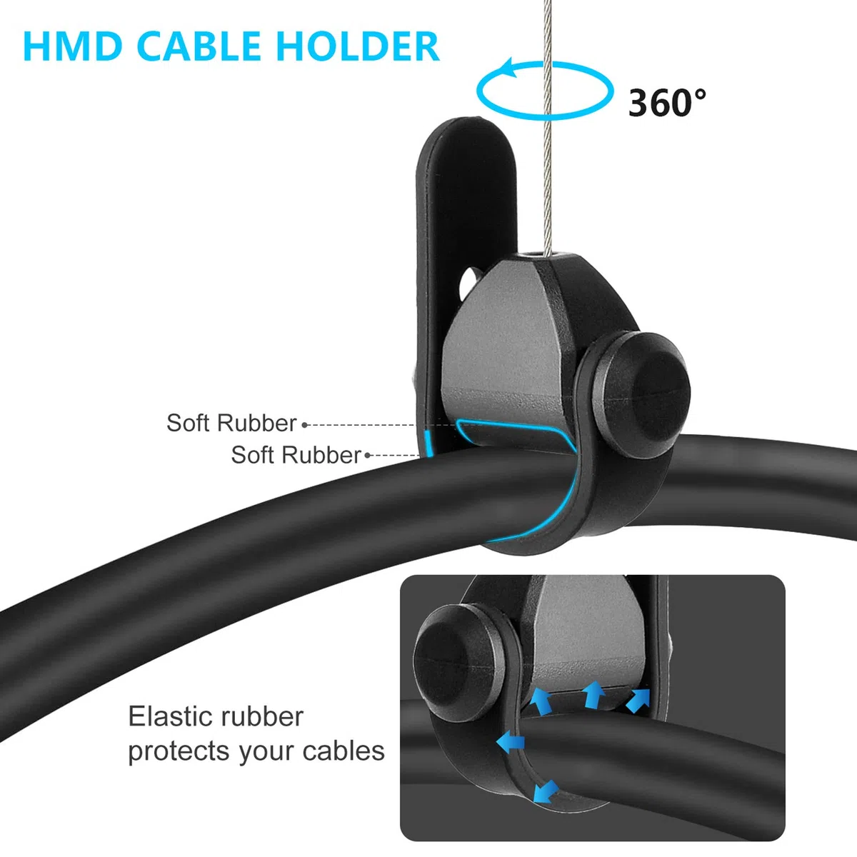 Cuifati system de Gestión de Cables VR Compatible con Vive, Rift, MR, VAL, Valve Index VR, 6 Paquetes de system de Suspensión de Techo Retráctil sin Taladros para Accesorios de Cables (B)
