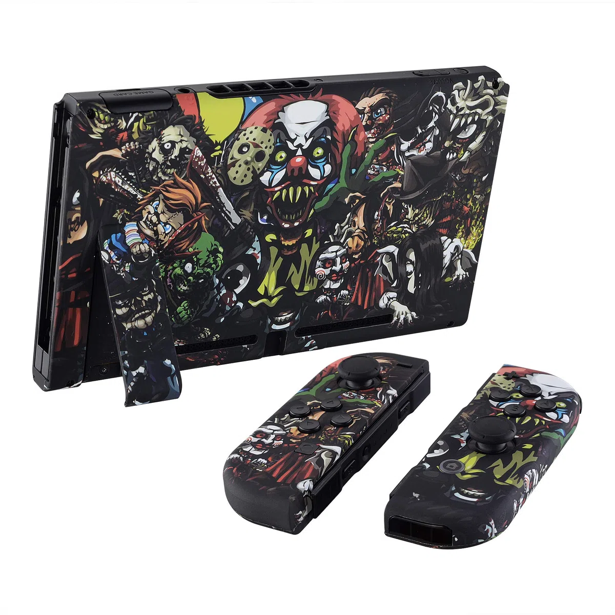 eXtremeRate Carcasa con Botones para Nintendo Switch - Funda Protectora de Reemplazo para Joycons y Consola, Shell Placa con Teclas para Nintendo Switch Accesorios (Fiesta de Miedo)