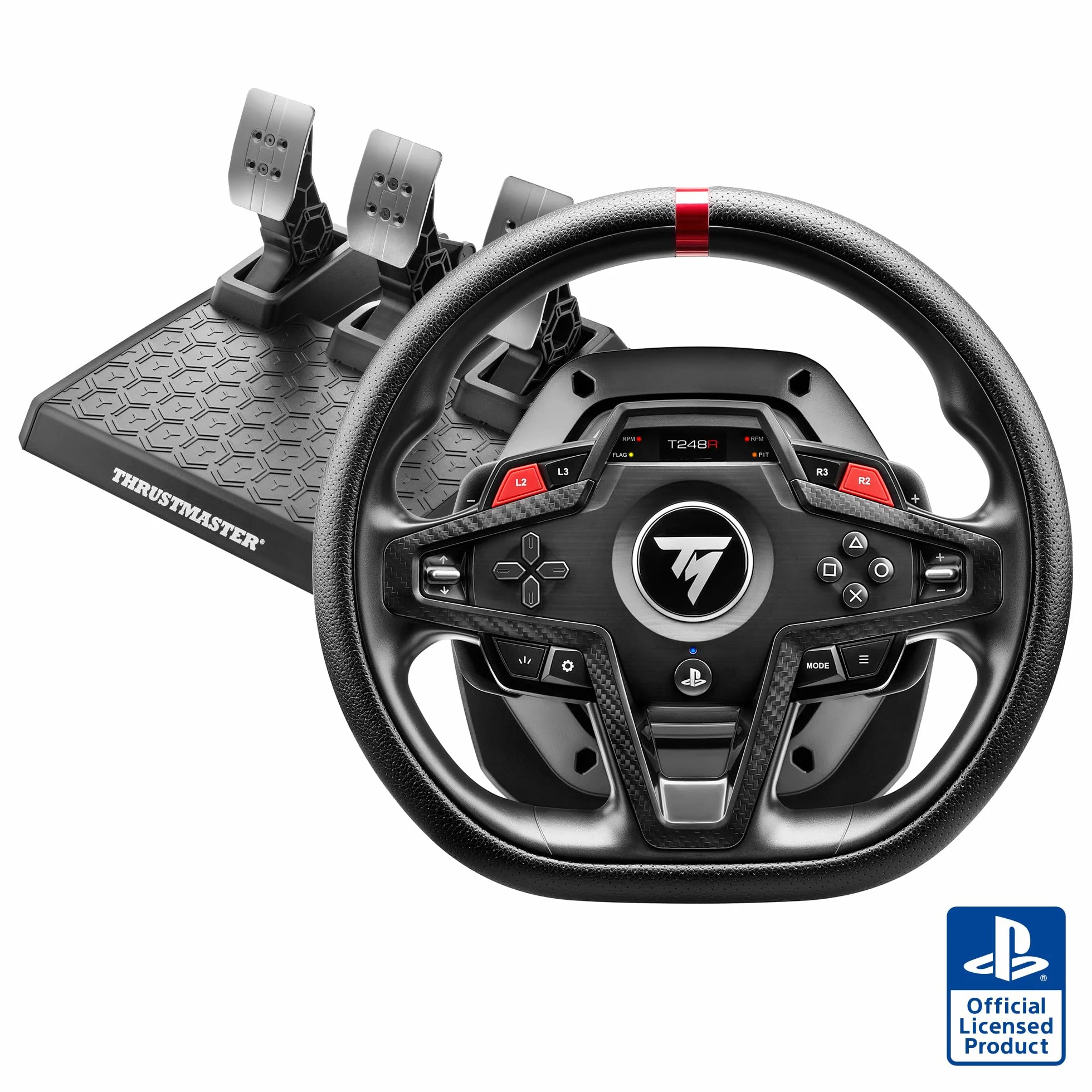 Thrustmaster T248R – Volante de Carreras con Retorno de Fuerza de 3,1 Nm, Pantalla LCD y Pedales Magnéticos T3PM para Consolas PS5, PS4 y PC