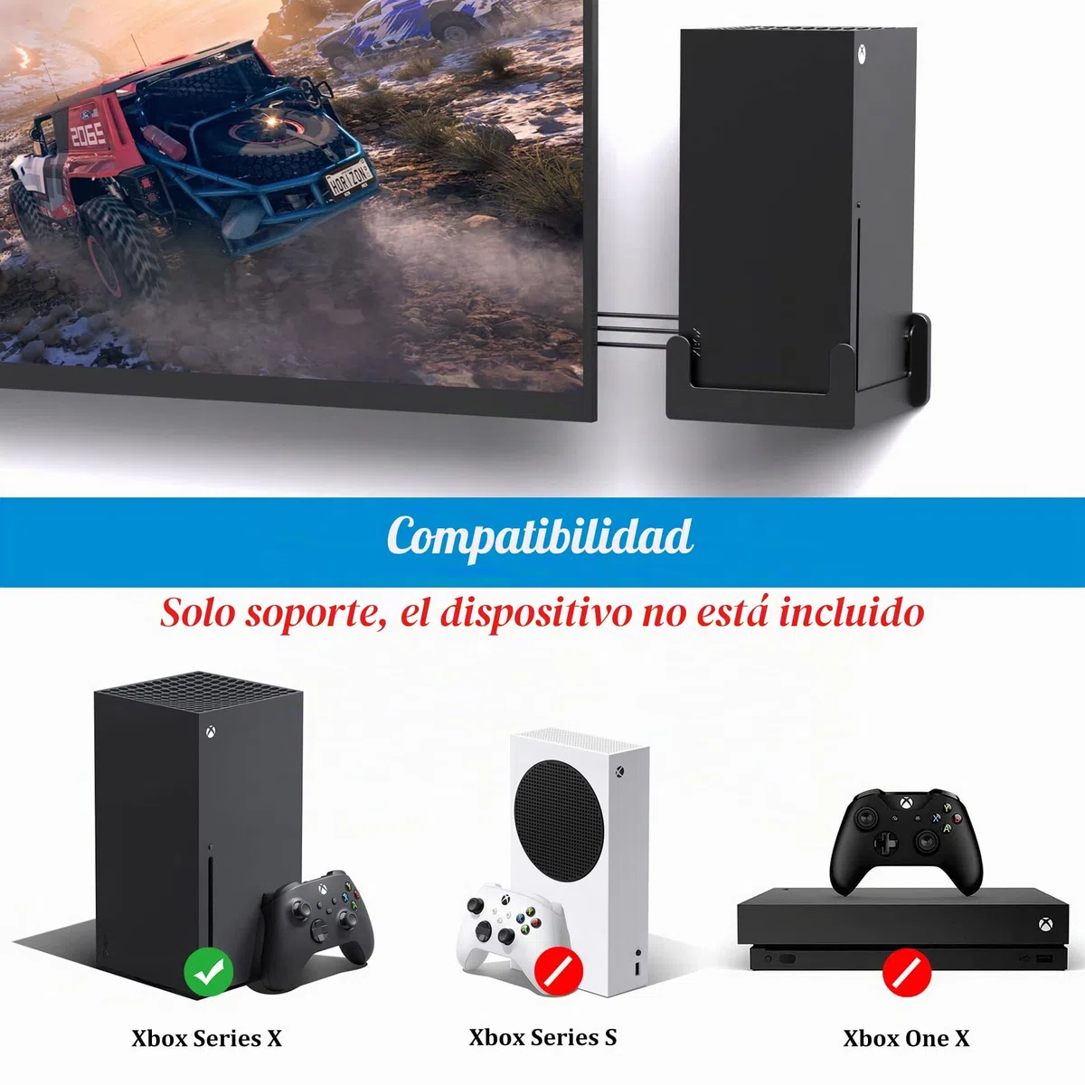 PlusAcc Soporte de pared para Xbox Series X - Soportes de disipación de calor rápido, ahorra espacio en tu escritorio y mantiene tu área de juego organizada (dispositivo no incluido).
