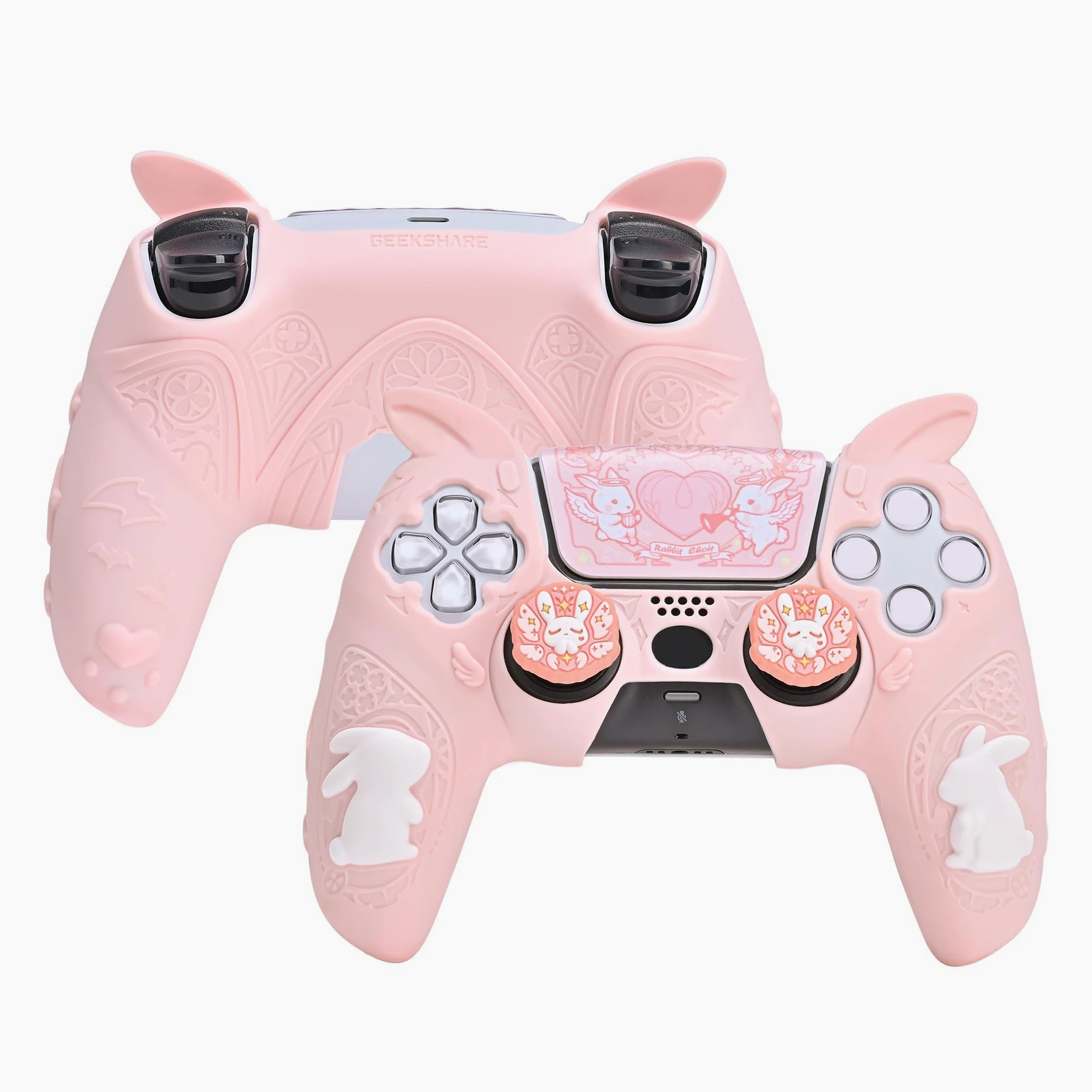 GeekShare Funda Protectora de Silicona Suave para Mando inalámbrico PS5 con 2 empuñaduras para Pulgar y 1 Pegatina - Conejo gótico