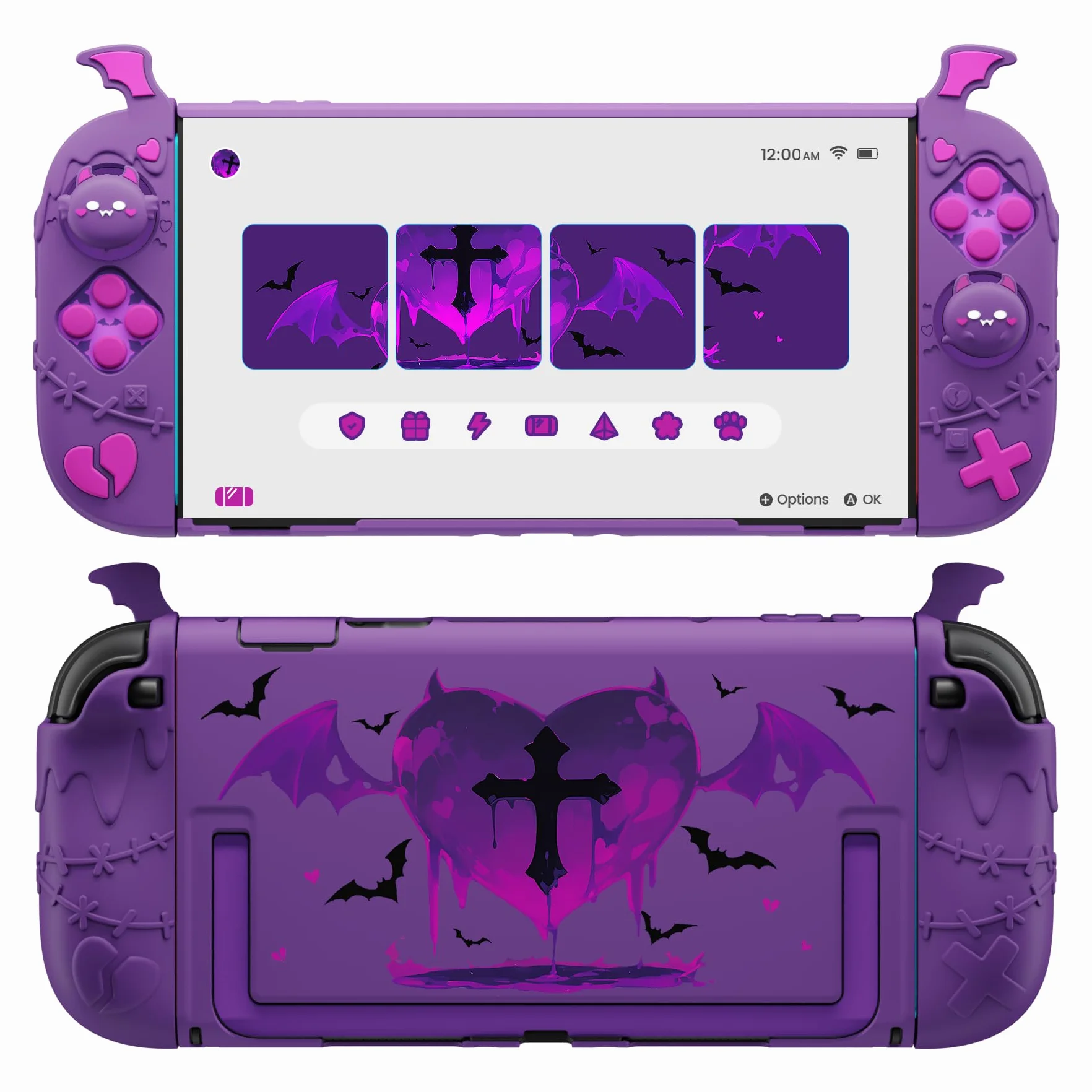 PlayVital Funda Protectora para Nintendo Switch 2, Agarre de Silicona Antideslizante & Carcasa Rígida Compatible con Dock, con Tapas para Joystick y Pegatina - Diseño Gótico (Violeta)