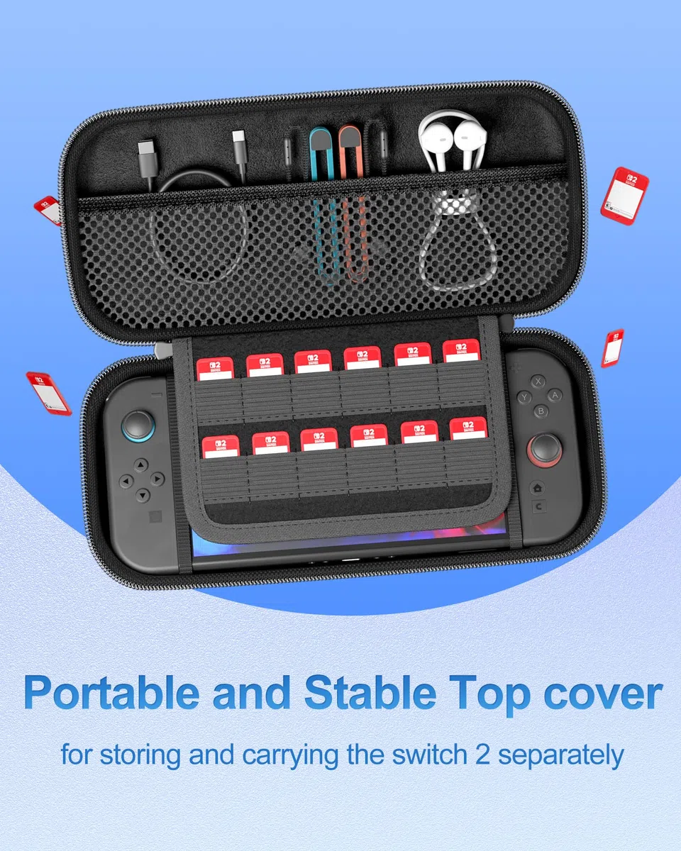 ProCase Funda de Transporte para Nintendo Switch 2 (2025),Estuche Grande Doble Capa,Bolsa Portátil de Viaje con Correa para Hombro,Protección EVA,Almacenamiento de Consola,Juegos y Accesorios– Negro