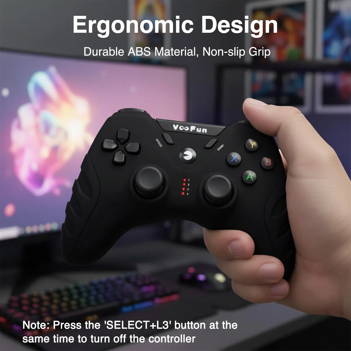 VooFun Mando PC, Inalámbrico 2,4G Mando PS3 Gamepad PC con Hall Joystick(ADIÓS AL DRIFT), Dual Vibración, Gaming Mandos para Windows 7/8/10/11, PS3, Laptop, Steam, Raspberry Pi, Android TV/TV Box