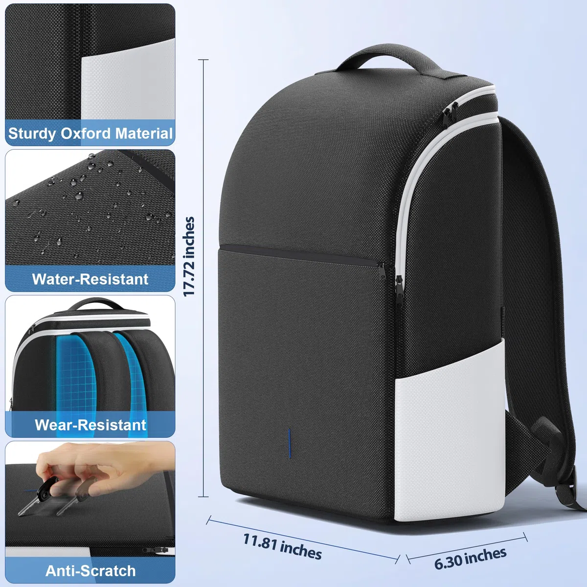 Mochila para Consola PS5/ Slim/ Pro, Bolsa PS5 de Viaje con Protección Total, Funda ps5 Almacenamiento de Gran Capacidad, PS Portal, Portátil, Tarjeta de Juego, Maletin PS 5 con Bolsa 3 Cable- Blanco