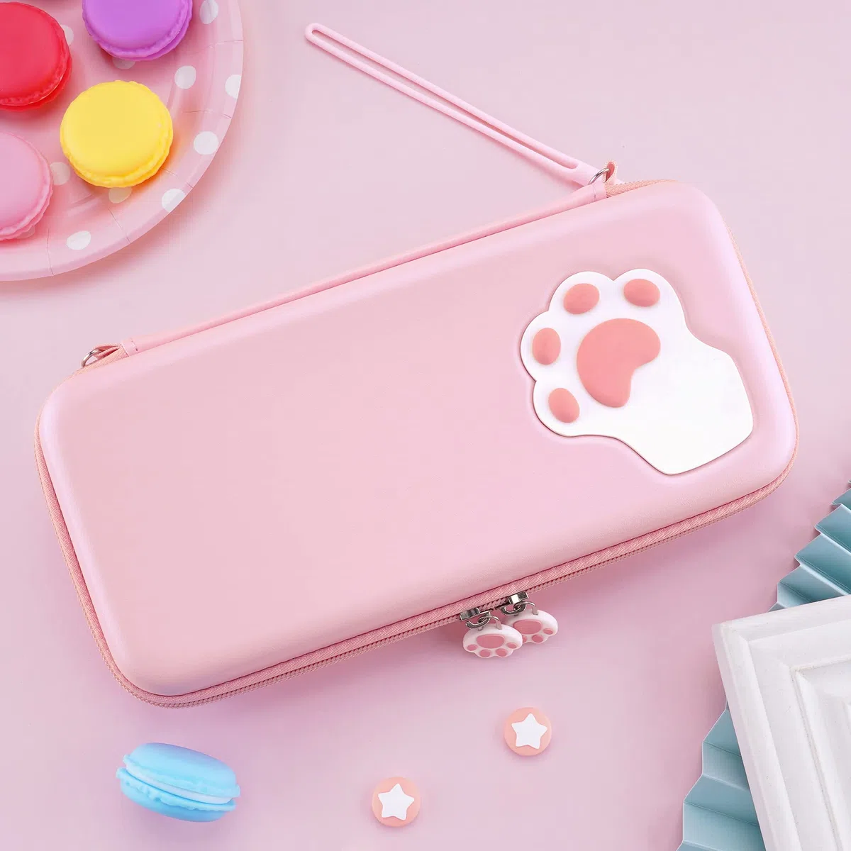 PlayVital Funda de Transporte para Nintendo Switch & OLED - Estuche Portátil con Tapas de Joystick, 10 Ranuras para Juegos, Bolsillo Interior Suave y Forro Protector, Diseño Lindo (Garra de Gato)