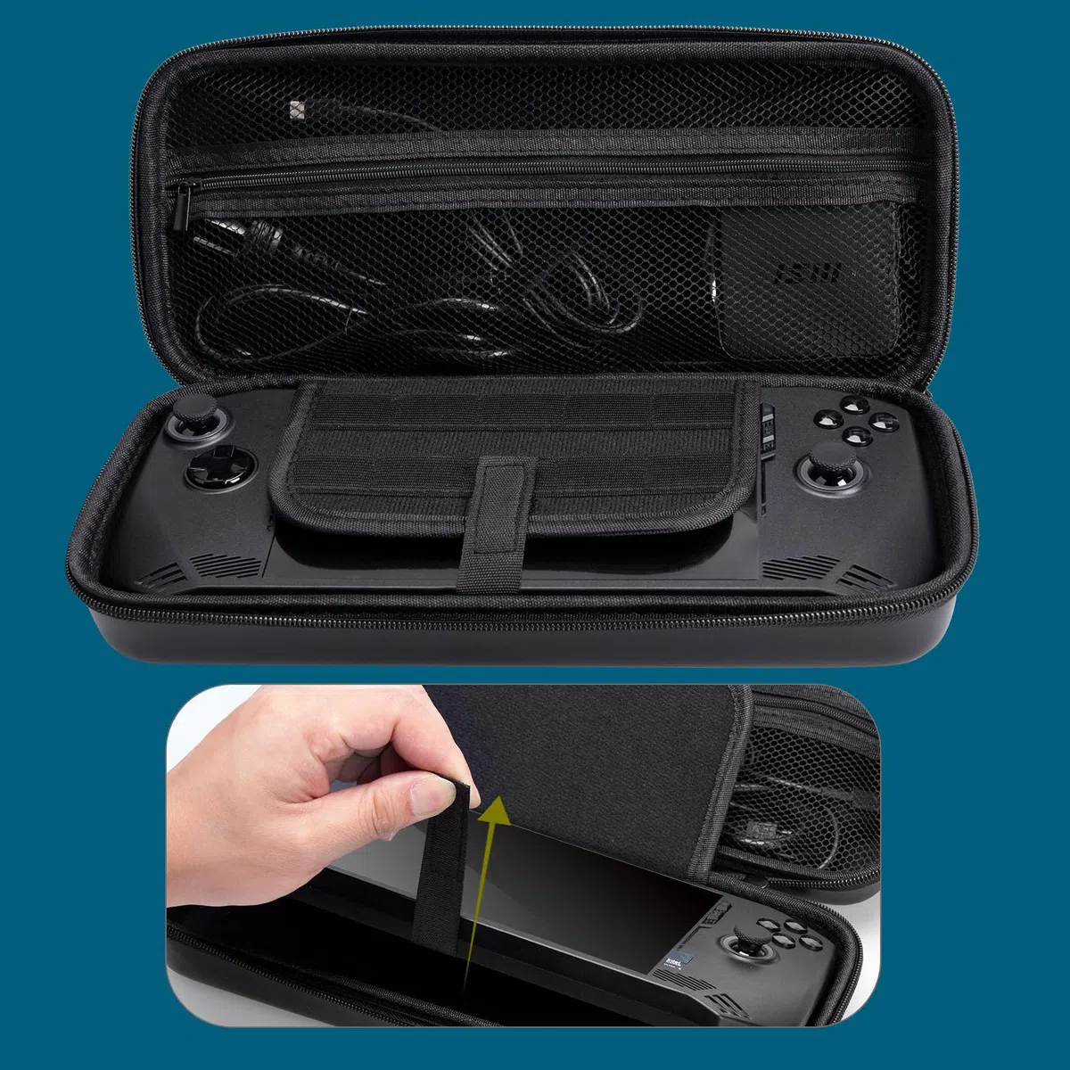 Hzycwgone Funda para MSI Claw,Viajar Bolsa de Transporte para MSI Claw A1M Juegos Portátiles,Estuche Rígido con Ranura para Tarjetas de Juego & Bolsillo de Malla para MSI Claw Accesorios(Negro)