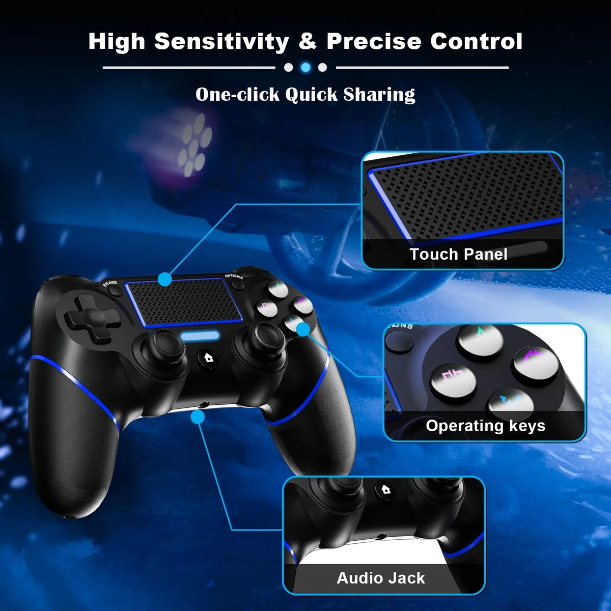 REKBOO Mando inalámbrico para PS4, Joystick Gamepad para PS4/Slim/Pro con Doble Motor de Vibración | Batería 600mah | Panel Táctil | Altavoz Audio Jack 3.5mm