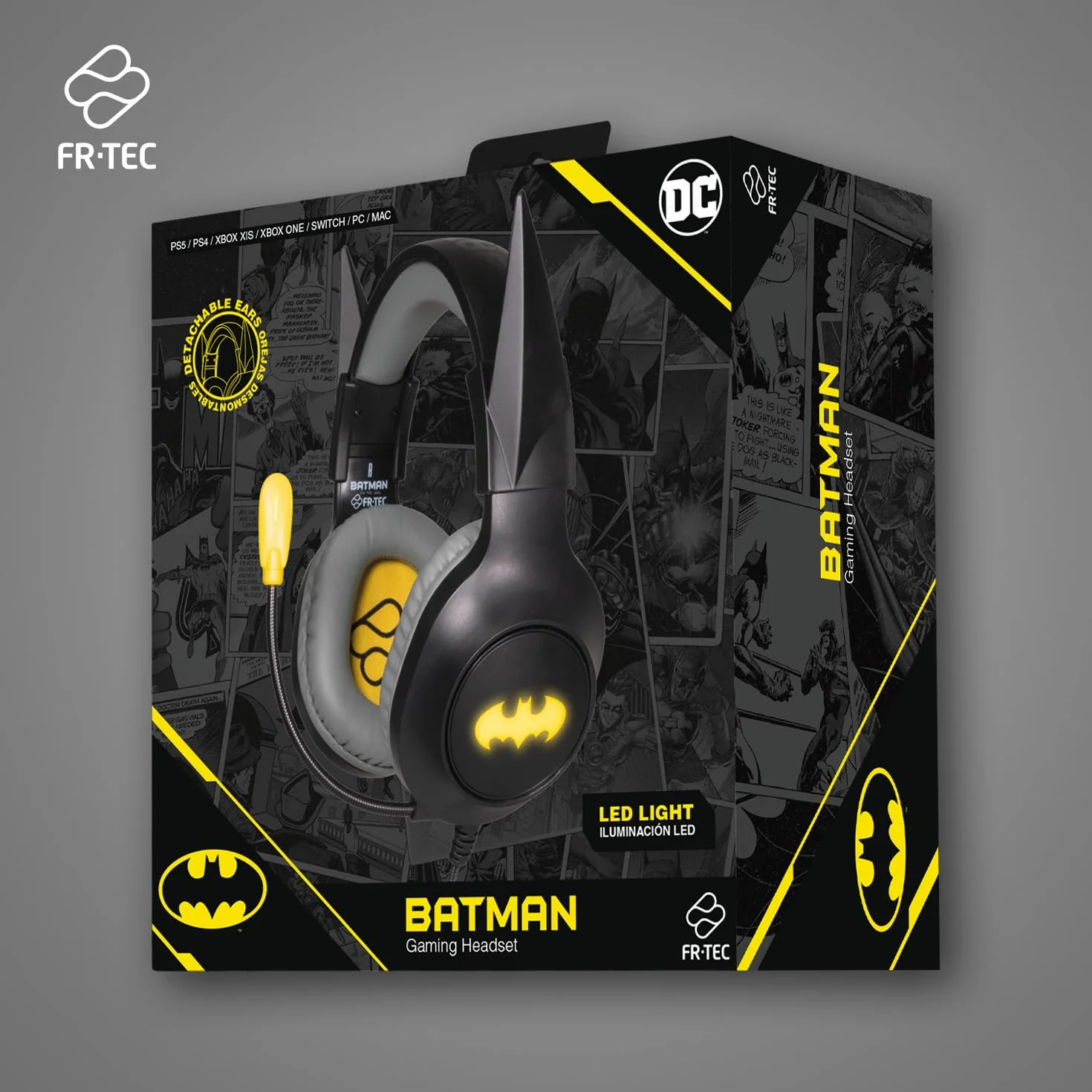 FRTEC - Auriculares Gaming Batman con Cable y Luz LED RGB, para PlayStation 5, PS4, Xbox Series X/S, Xbox One, Nintendo Switch, PC, Mac